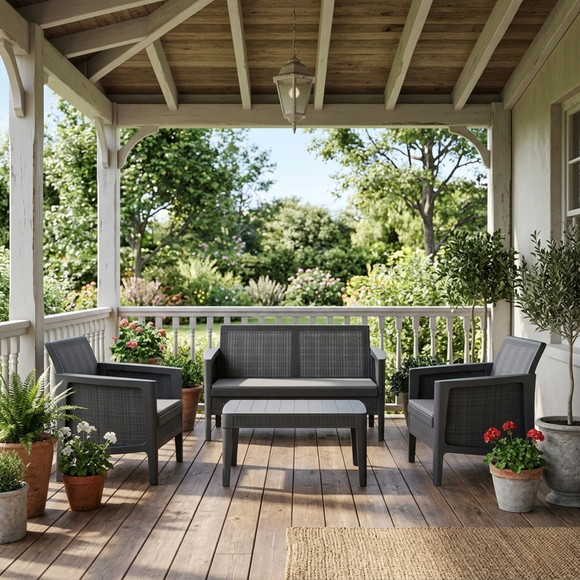 Set salottino da esterno color graphite "Atlantis" con divano 2 posti, 2 poltrone, tavolino e cuscino