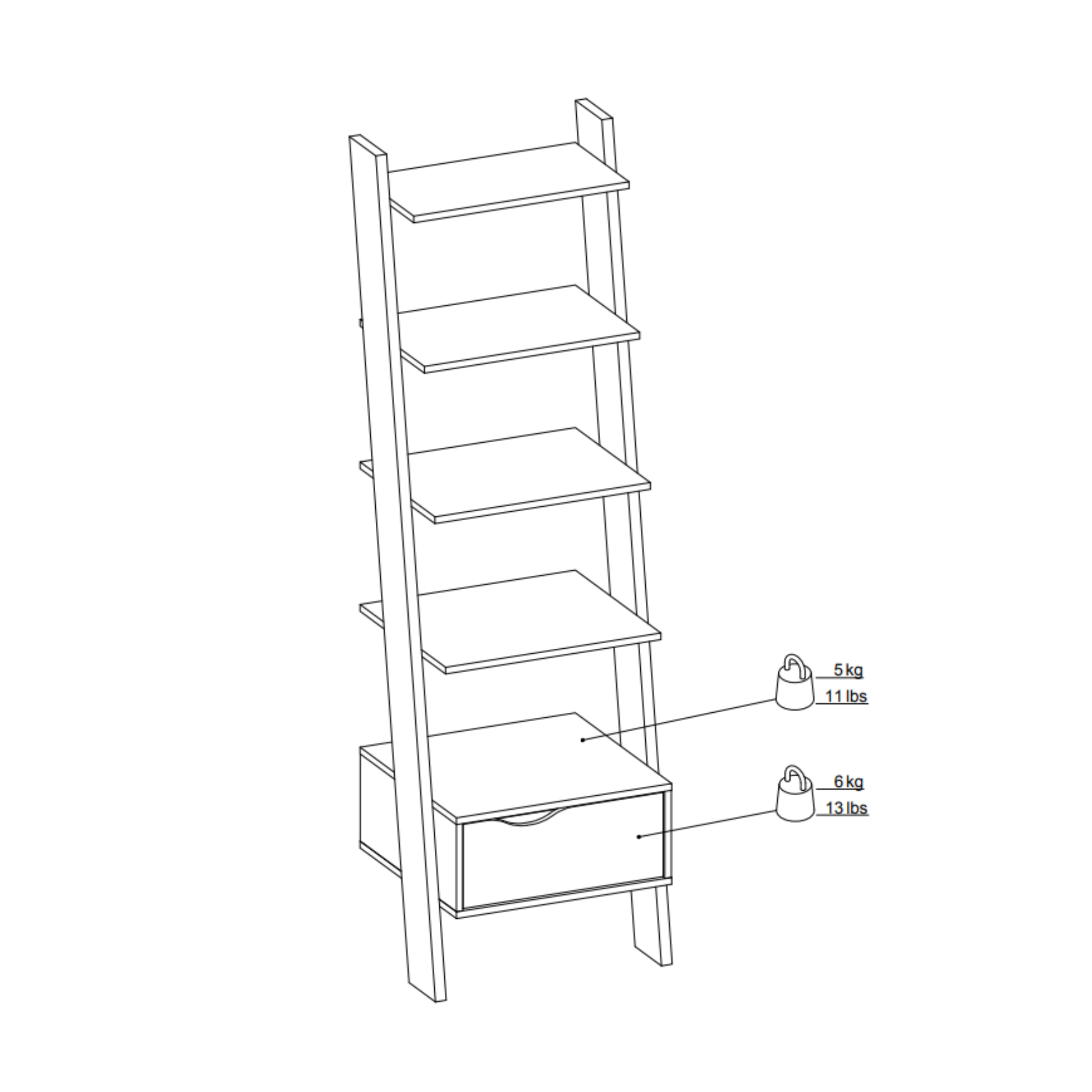 "Oslo" bookcase with 4 shelves and 1 drawer, modern white oak, 55x44 cm, 180 cm high.