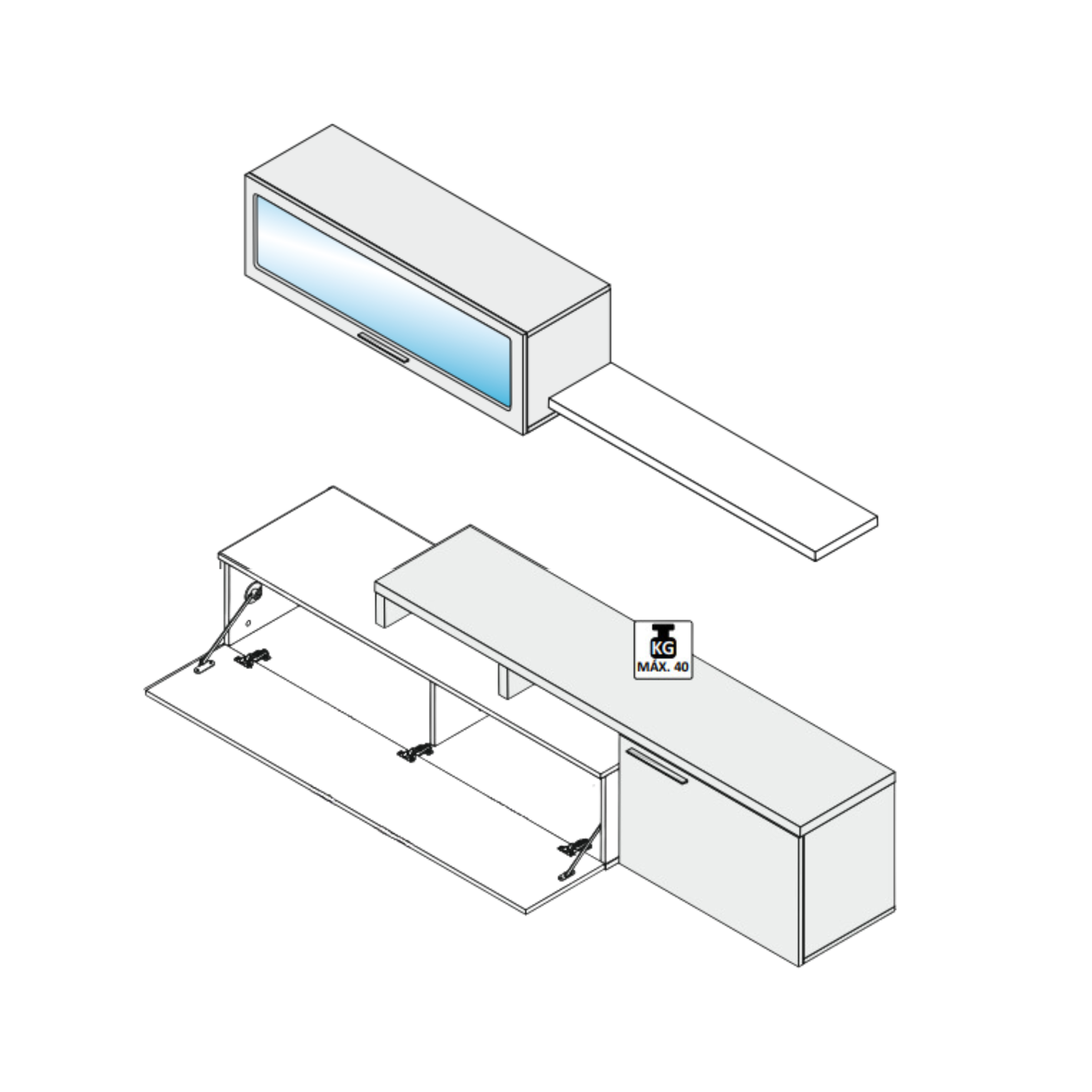 "Nexus" modern living room wall unit in white and oak, 200x41 cm, 44h