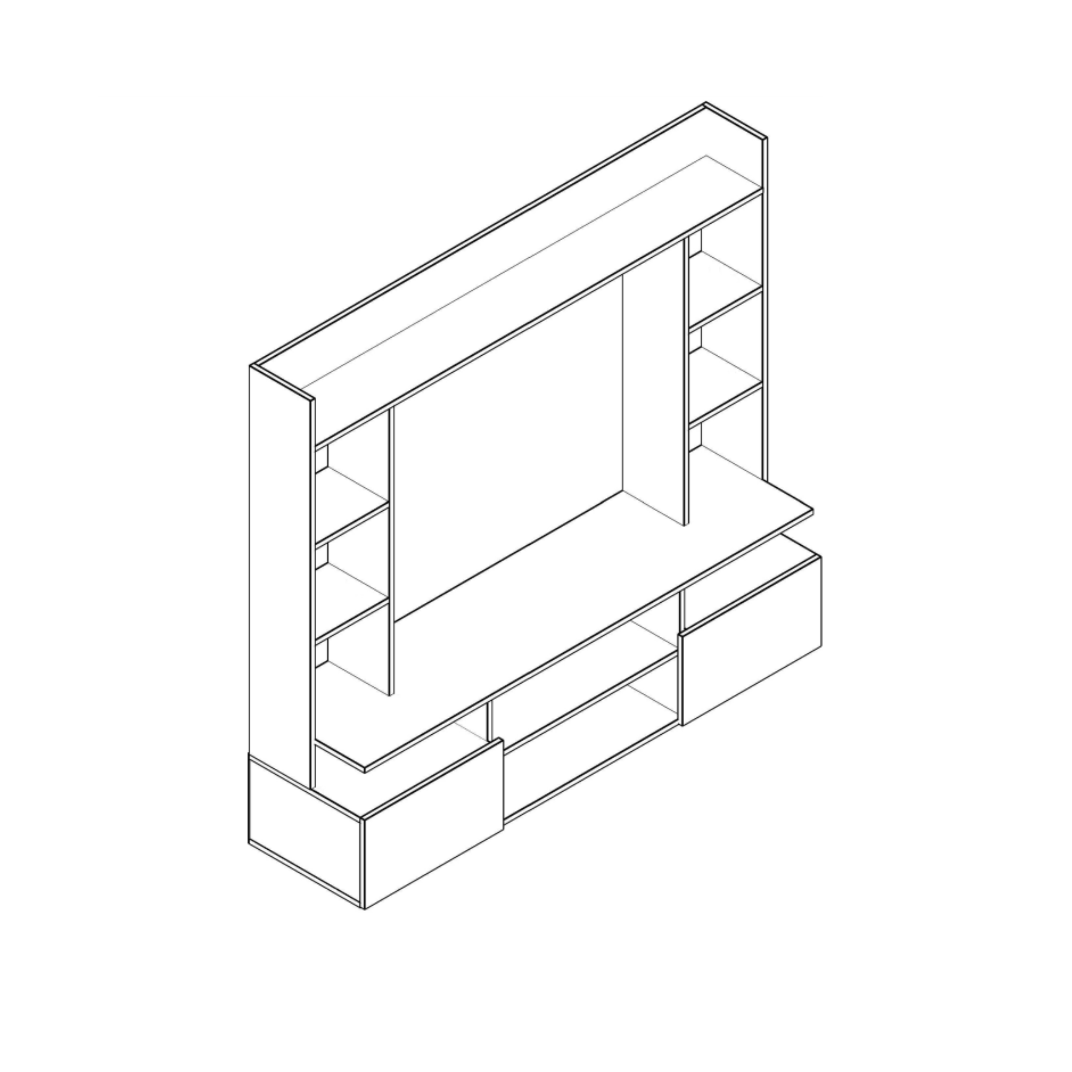 "Living Silver" living room wall unit in oak wood, 165x40 cm, 150 cm high