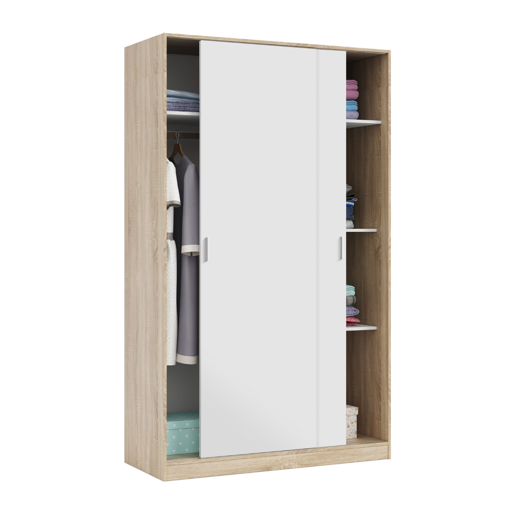 Armadio guardaroba in legno con ante scorrevoli appendiabiti e ripiani cm120x50 200h