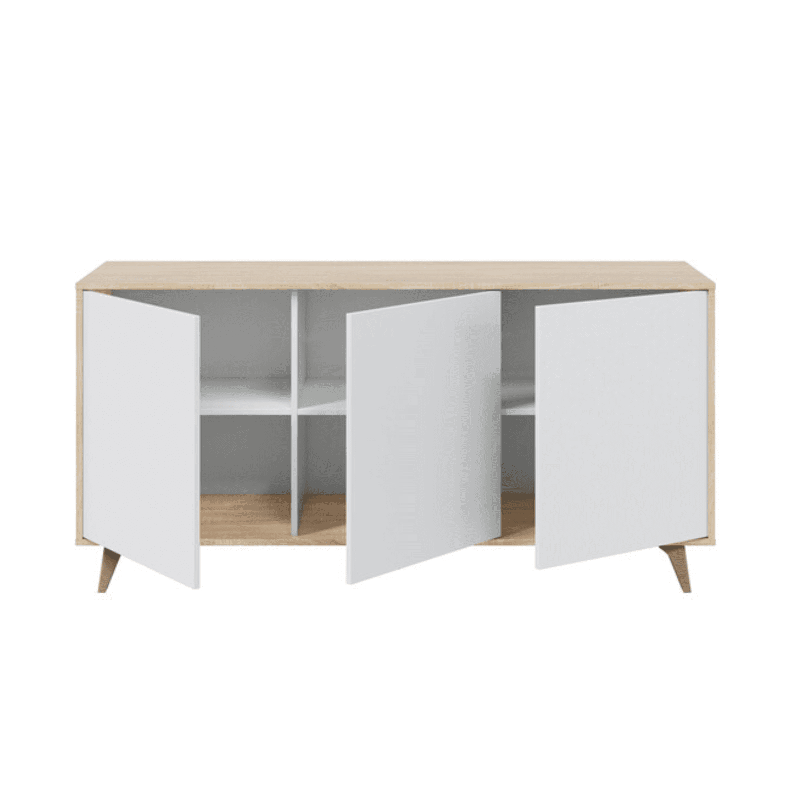 Credenza a 3 ante Kikua rovere bianco da soggiorno cm 154x40 75h