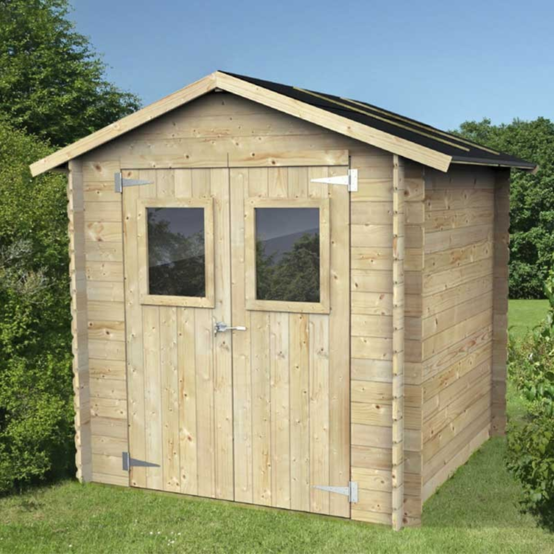 "Hobby" wooden garden shed with double French doors, 200x200 cm, 200 cm high