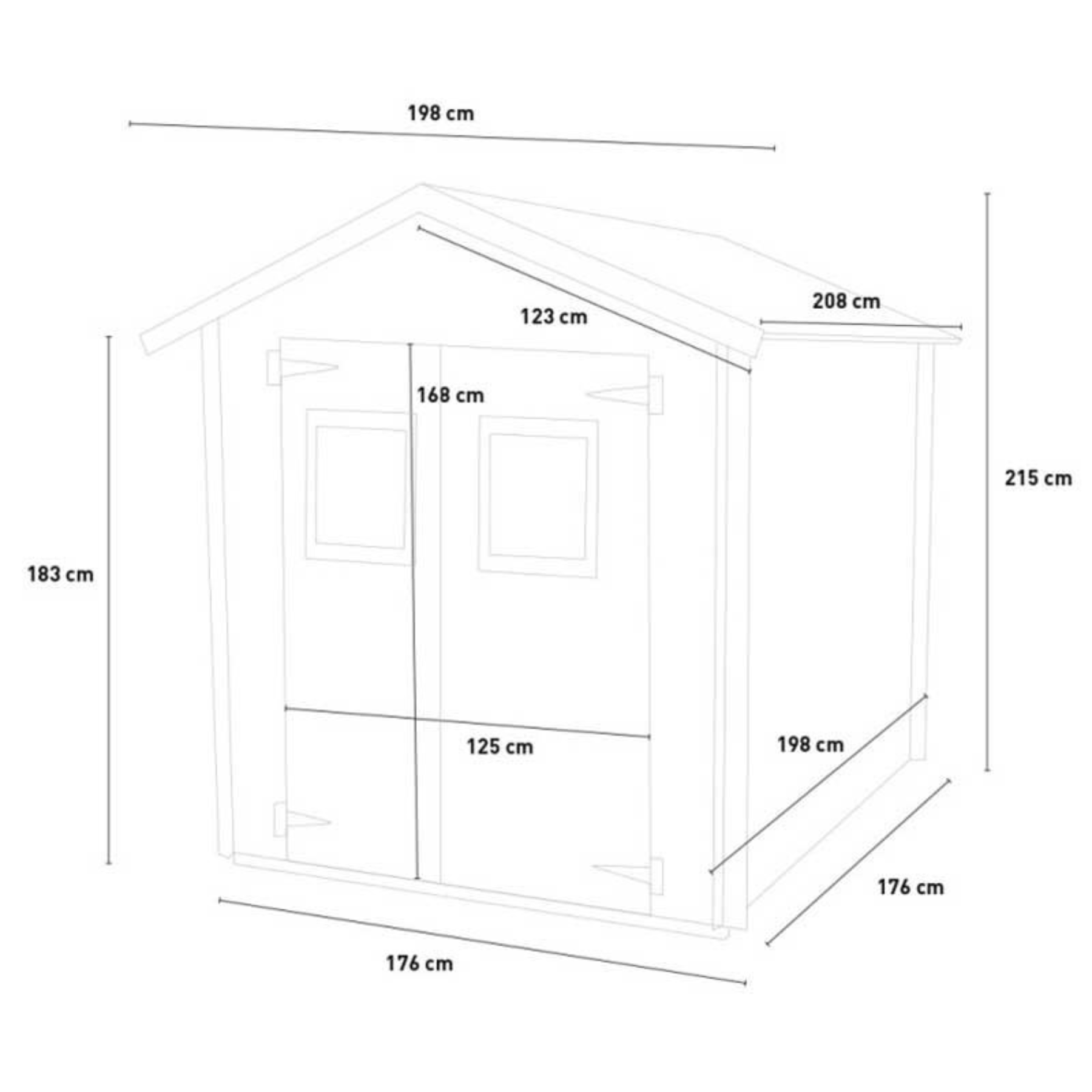 "Hobby" wooden garden shed with double French doors, 200x200 cm, 200 cm high