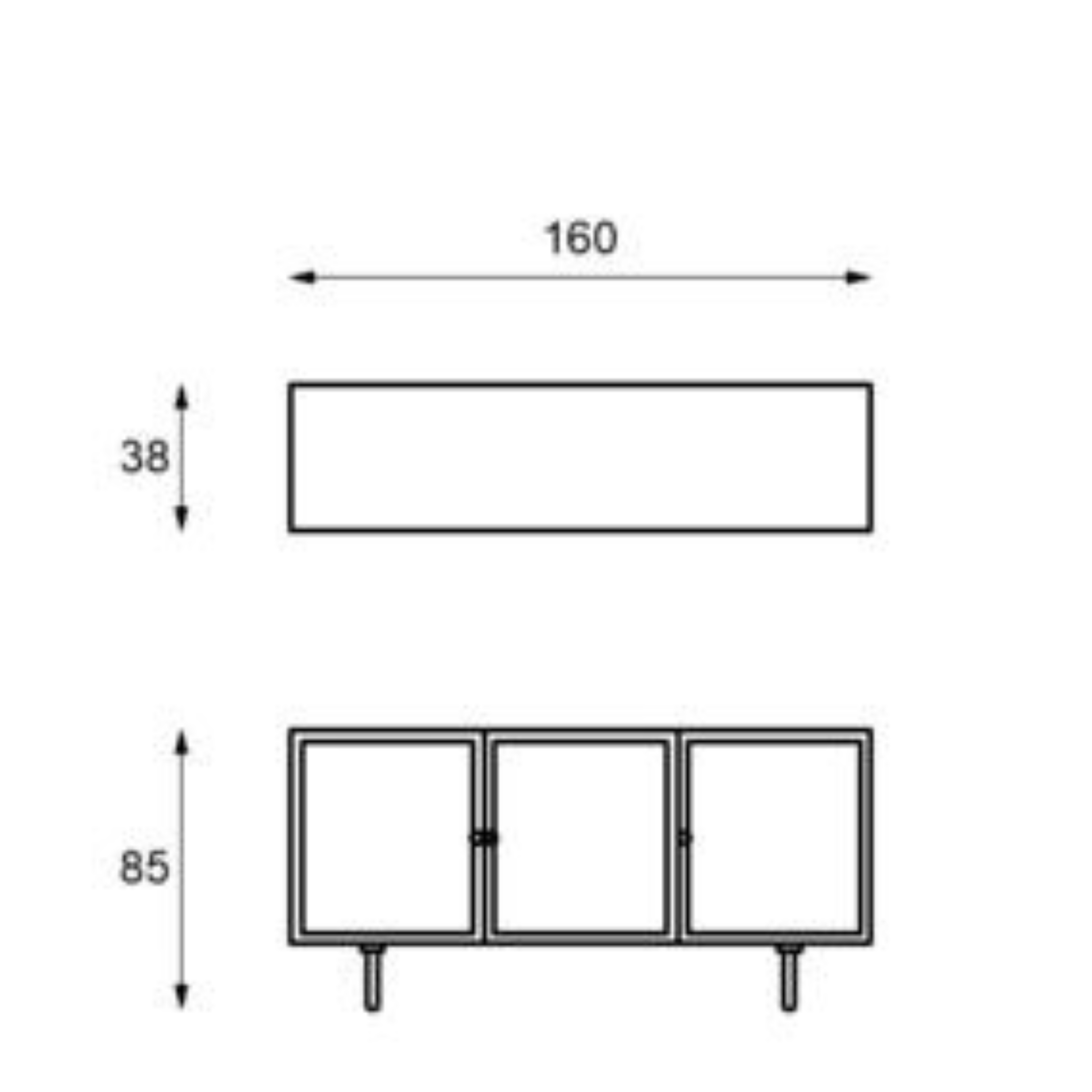 "Ryan" design sideboard in mango wood and rattan with 3 doors, 160x38 cm, 75 cm high.