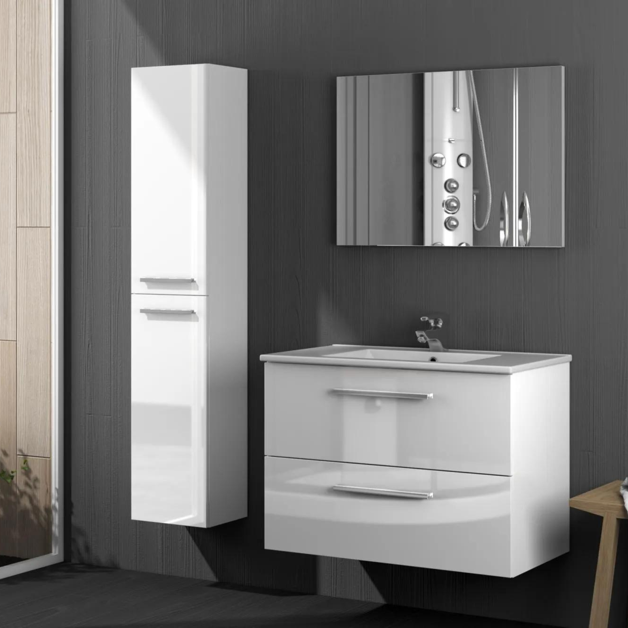 "Aruba" wall-mounted wooden chest of drawers under the sink with mirror, 80x45 cm, 57 cm high