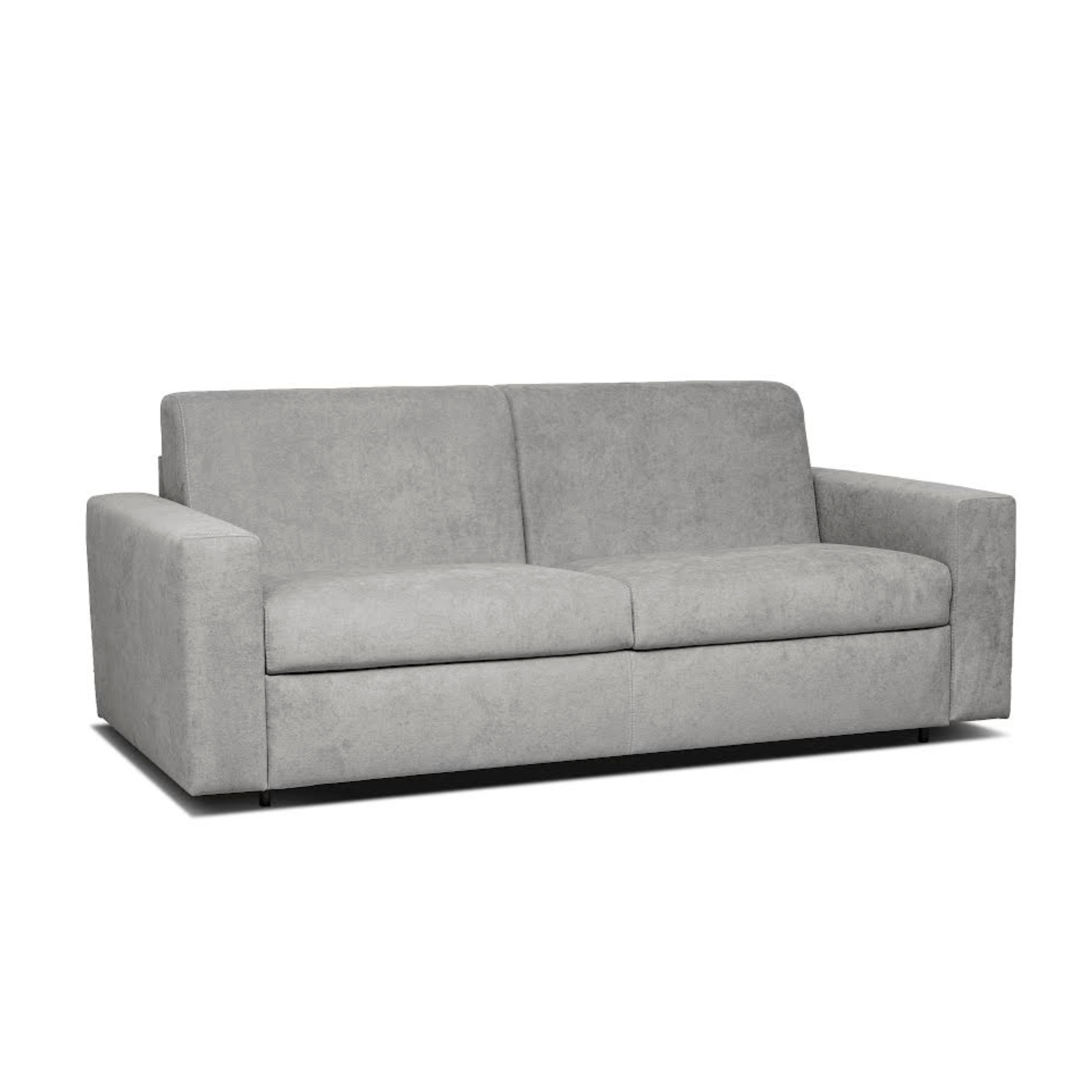 Modern "Queens" 3-seater sofa bed in microfibre and faux leather, 200x100 cm, 82 cm high.
