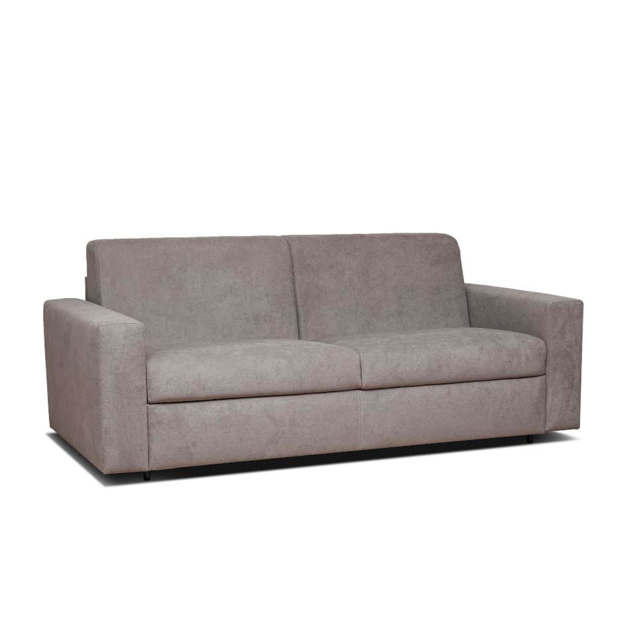 Modern "Queens" 3-seater sofa bed in microfibre and faux leather, 200x100 cm, 82 cm high.