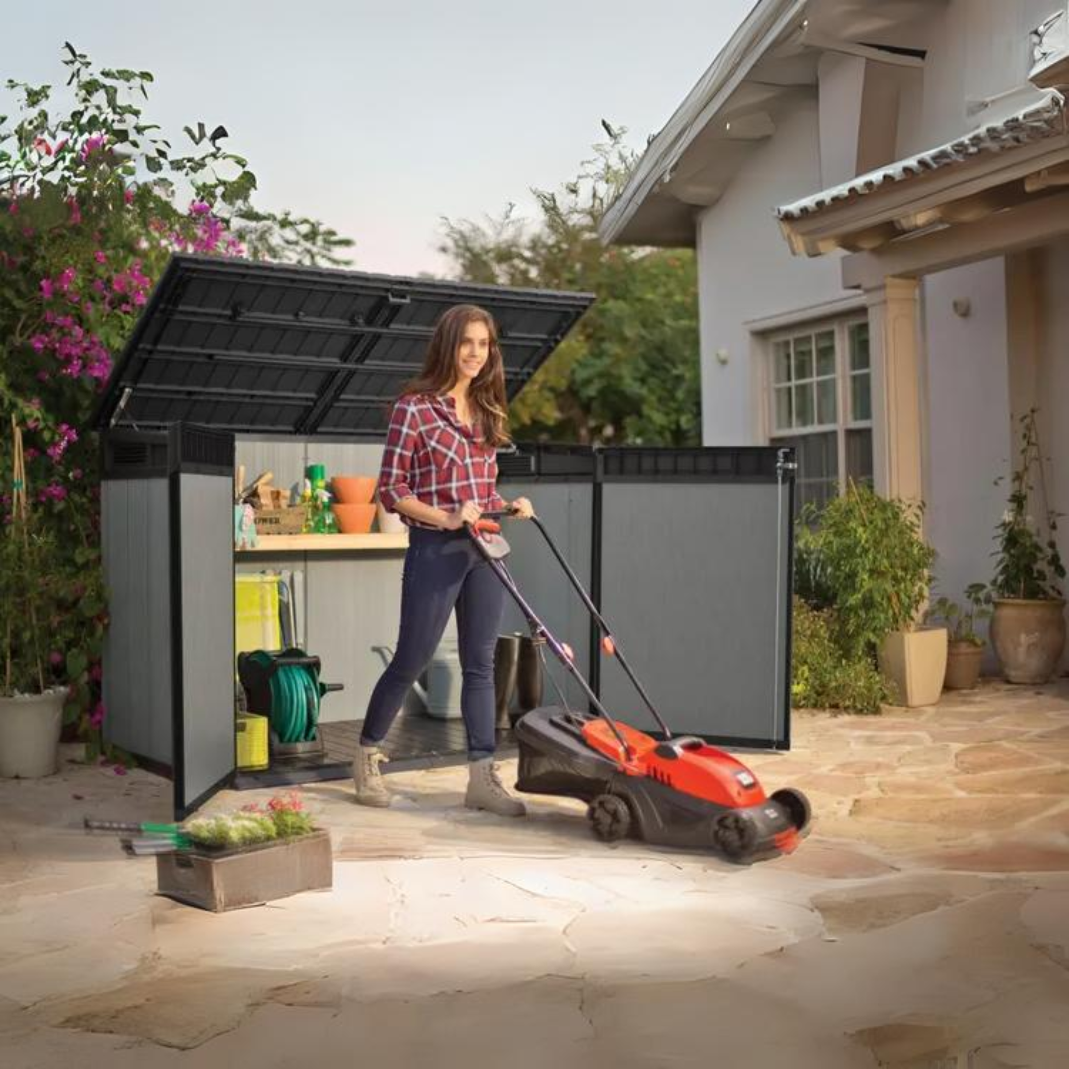 Multipurpose outdoor trunk "Box" in resin 2 doors 190.5x109.3 cm 135.5h