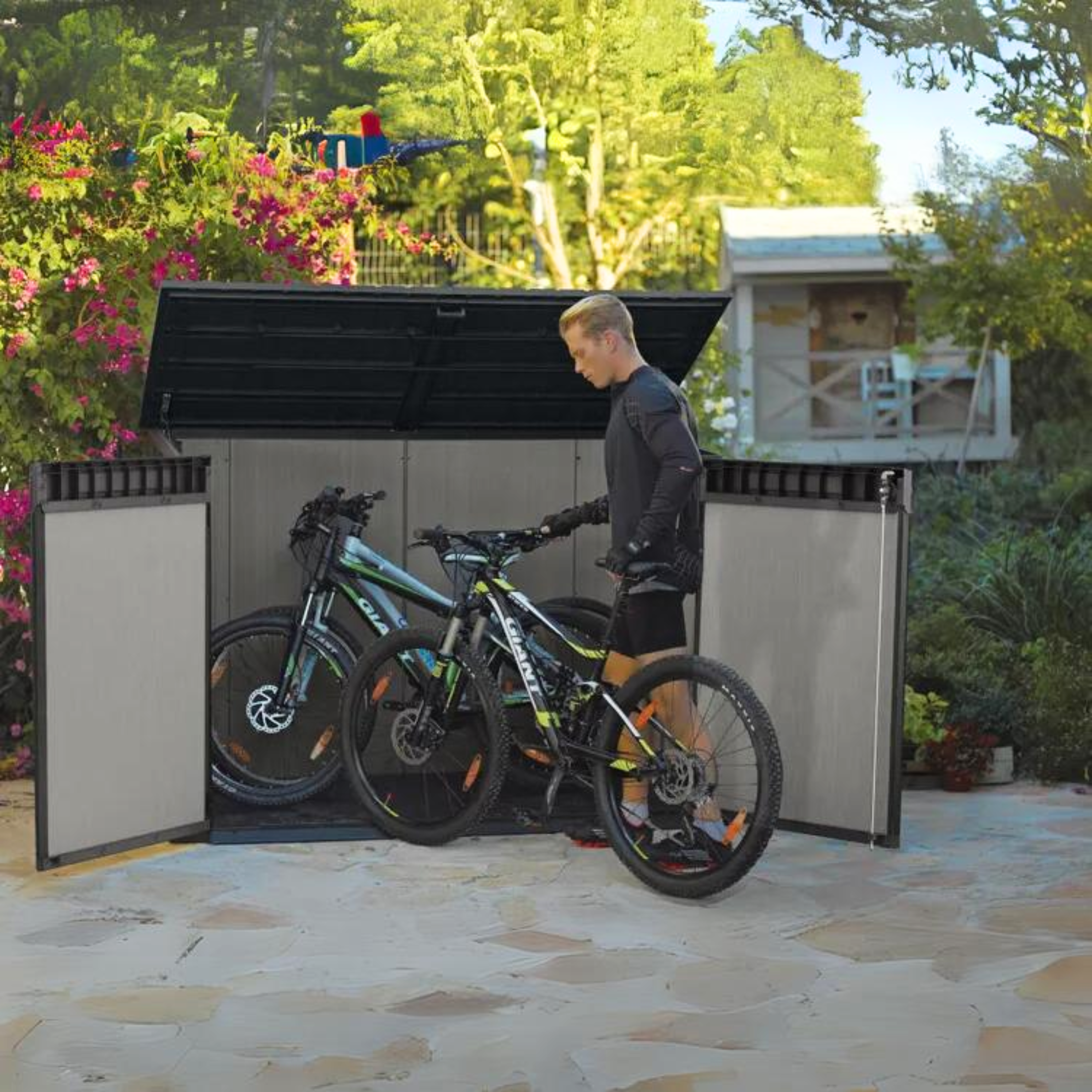 Multipurpose outdoor trunk "Box" in resin 2 doors 190.5x109.3 cm 135.5h