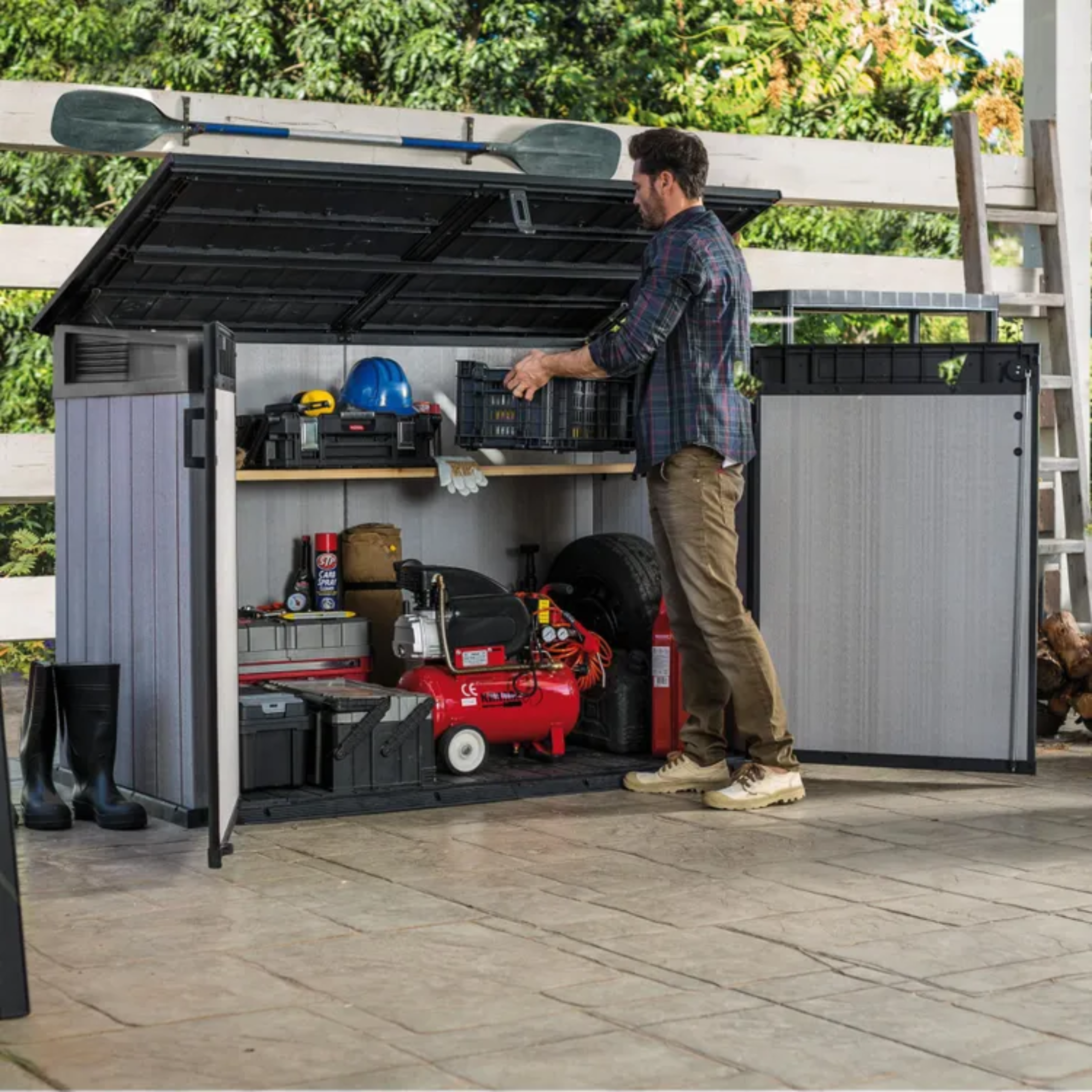 Multipurpose outdoor trunk "Box" in resin 2 doors 190.5x109.3 cm 135.5h