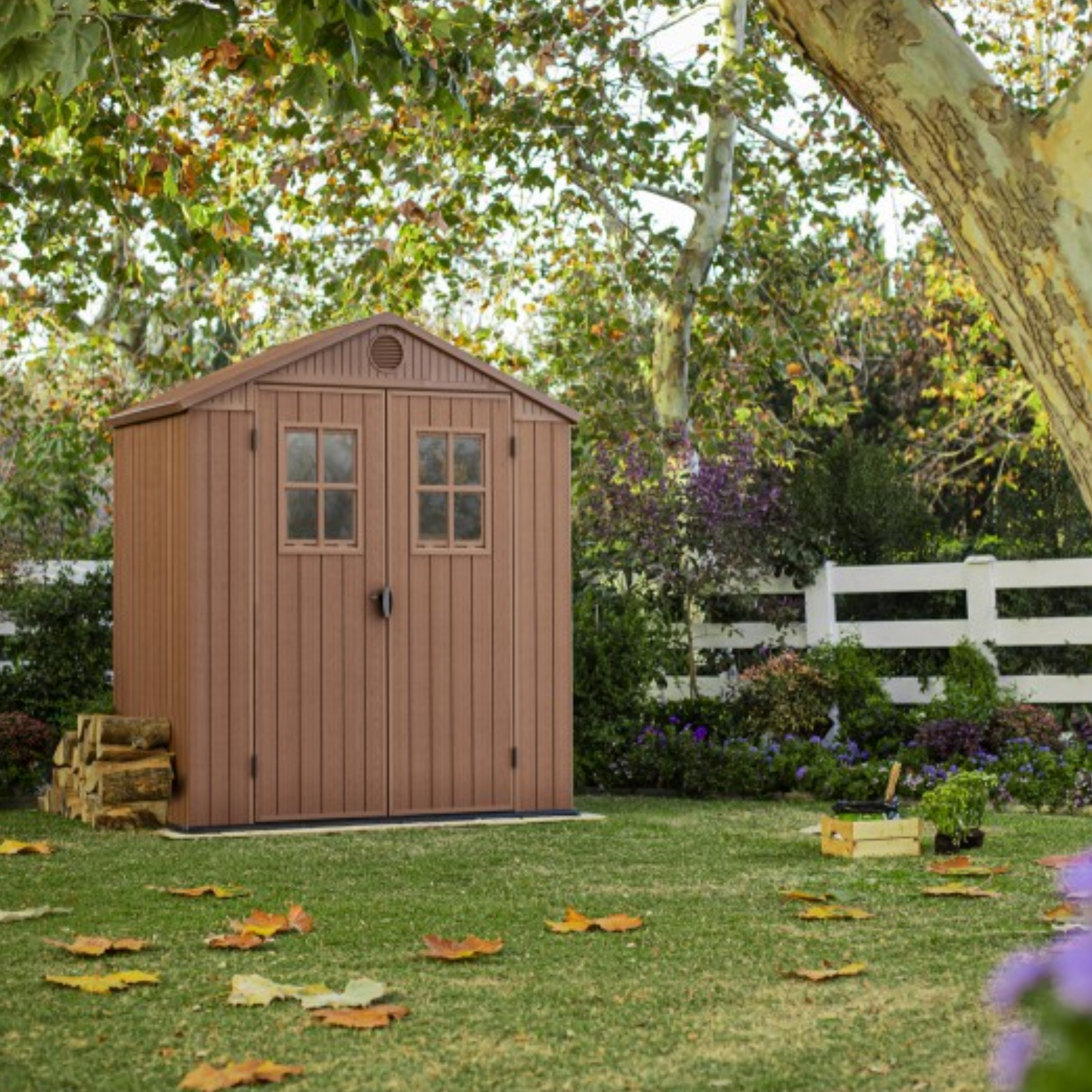 "Loto" 2-door brown wood-effect resin garden house with 2 windows
