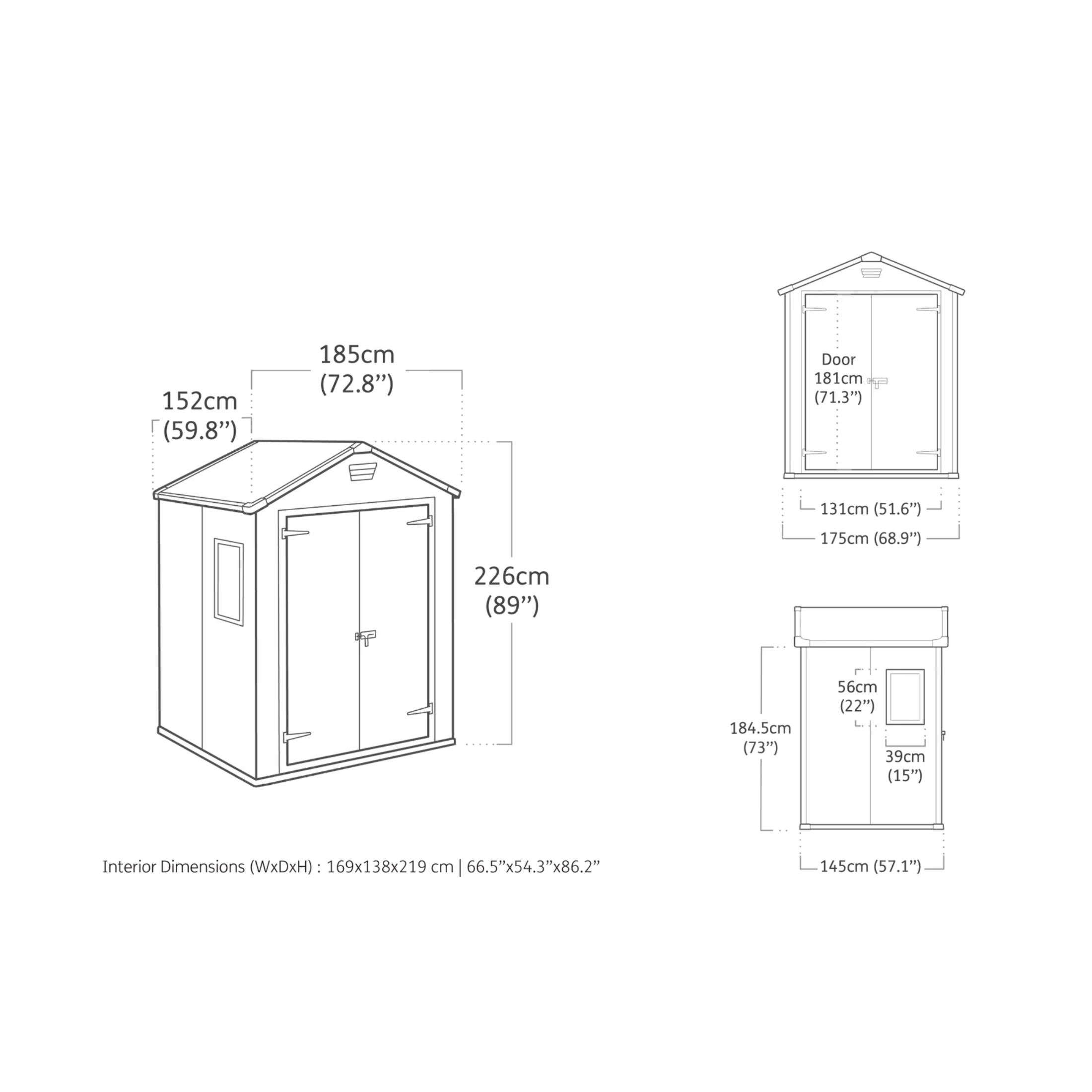 "Wood1" grey resin garden shed with 1 side window