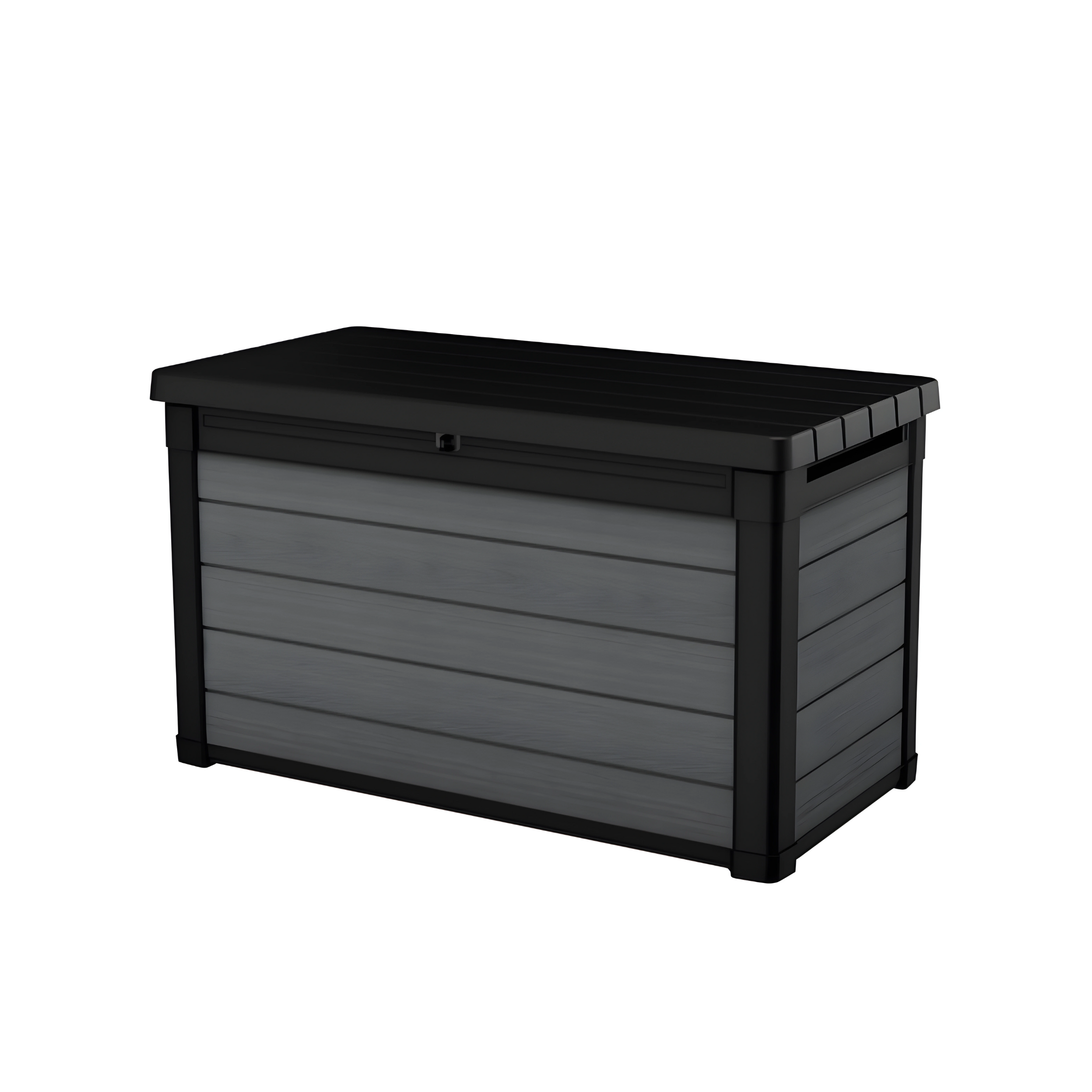 "Cortina" black resin outdoor trunk with wood effect, roomy 122.9x62.1 cm, 70.6h