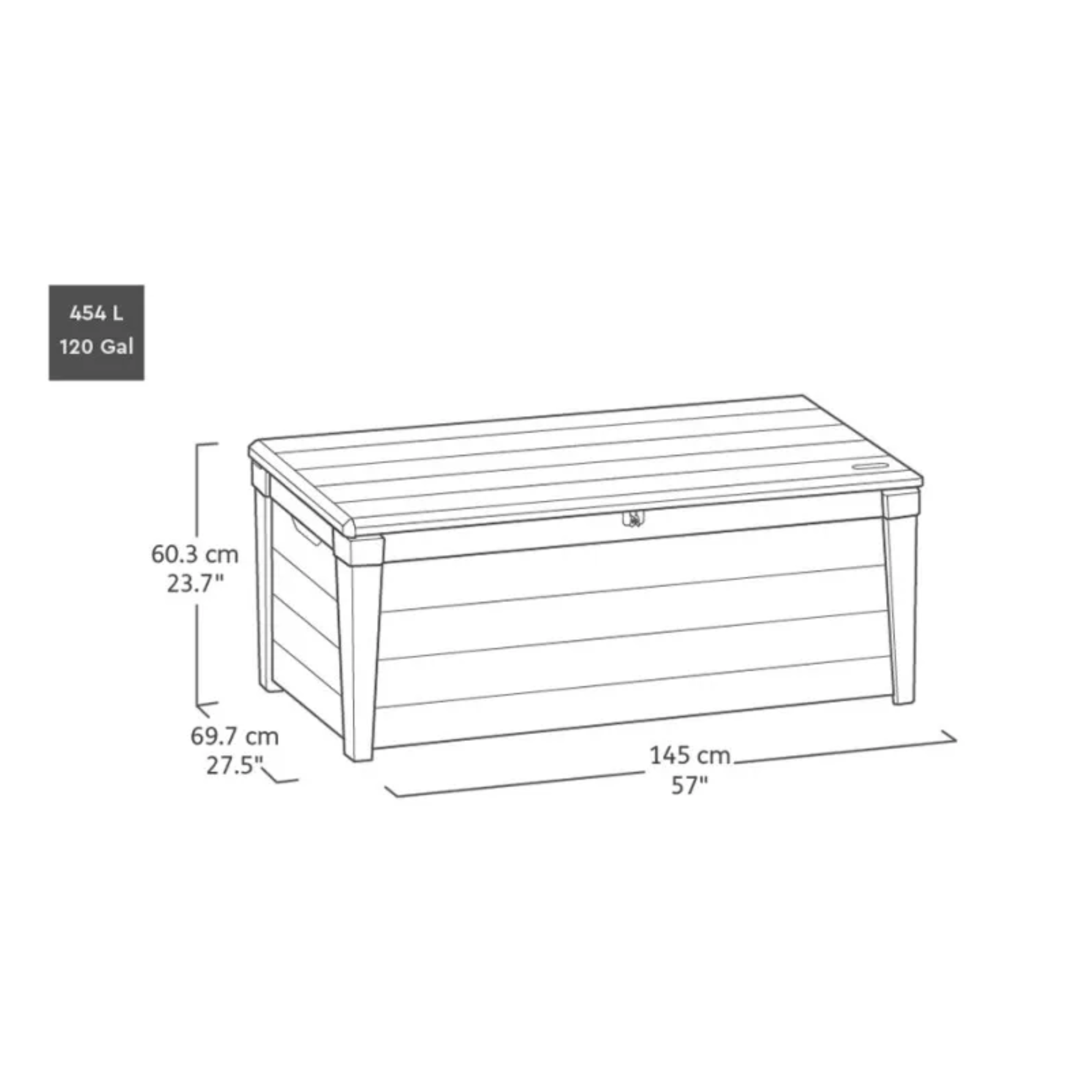 "Brush" large outdoor trunk in wood-effect resin, 145x69.7 cm, 60.3 cm high