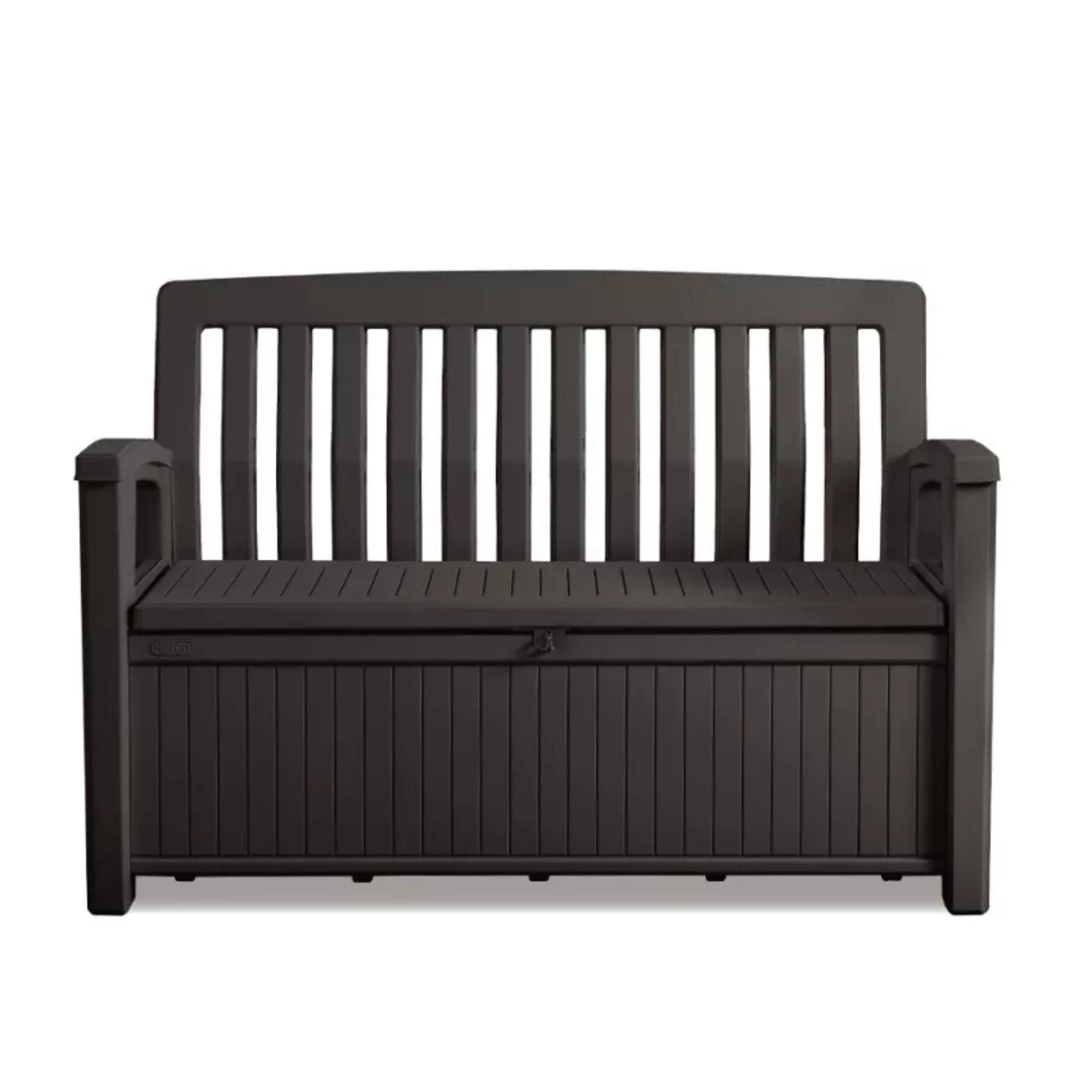 Patio outdoor container garden bench with wood effect, 132.7 x 61.2 cm, 89 cm high.