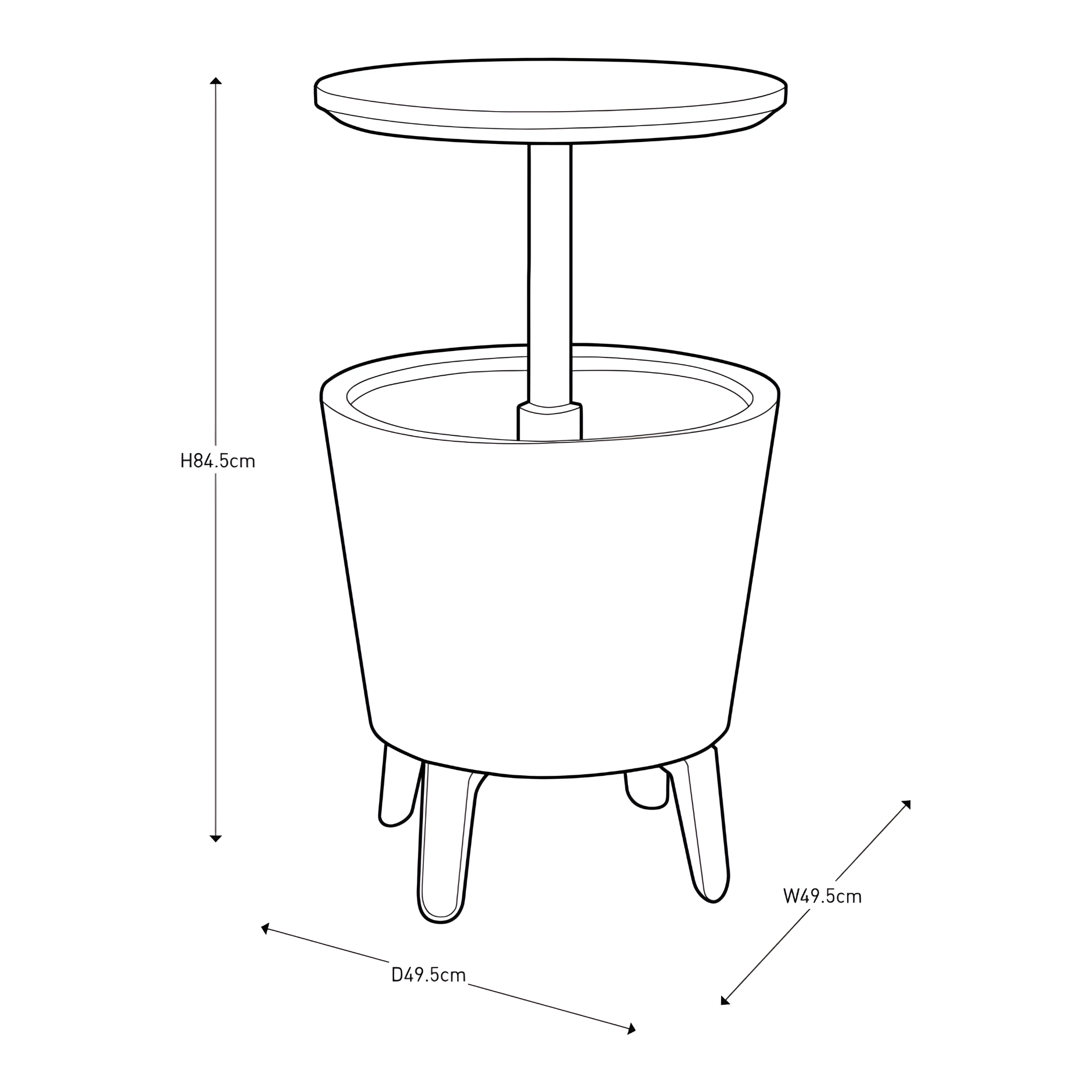 "Ice Bar" resin ice bucket table with liftable top 49.5x49.5 cm 84.5h
