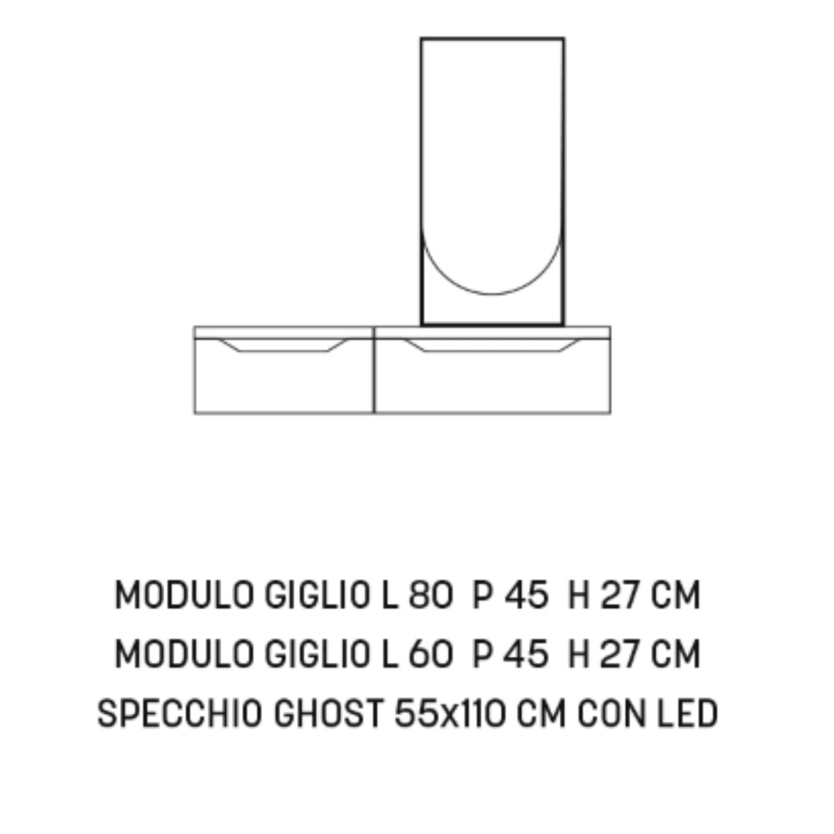 Mobile da bagno sospeso "Sonia" moderno 2 cassetti specchio led - MondoViro