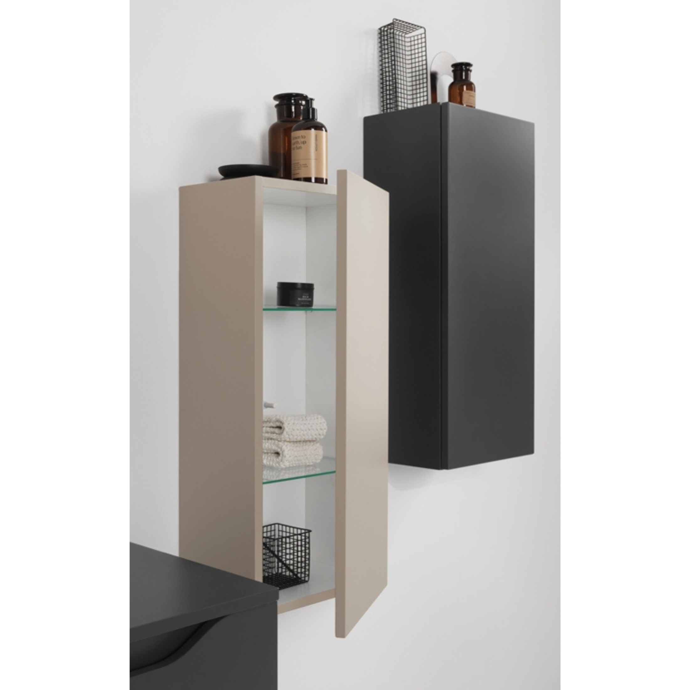 "Omar" wall-hung bathroom cabinet with 2 drawers and top with countertop sink and LED mirror