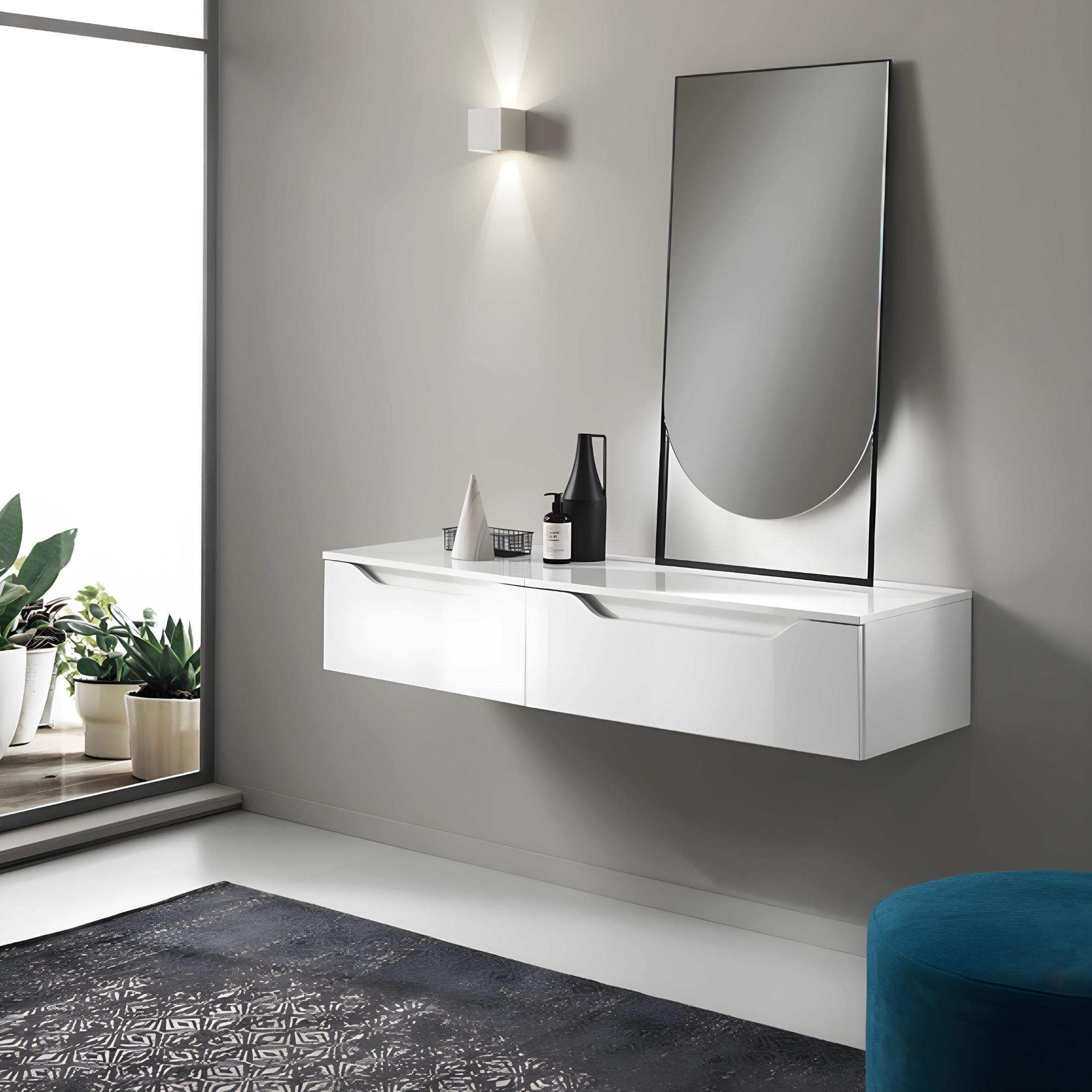 Mobile da bagno sospeso "Sonia" moderno 2 cassetti specchio led