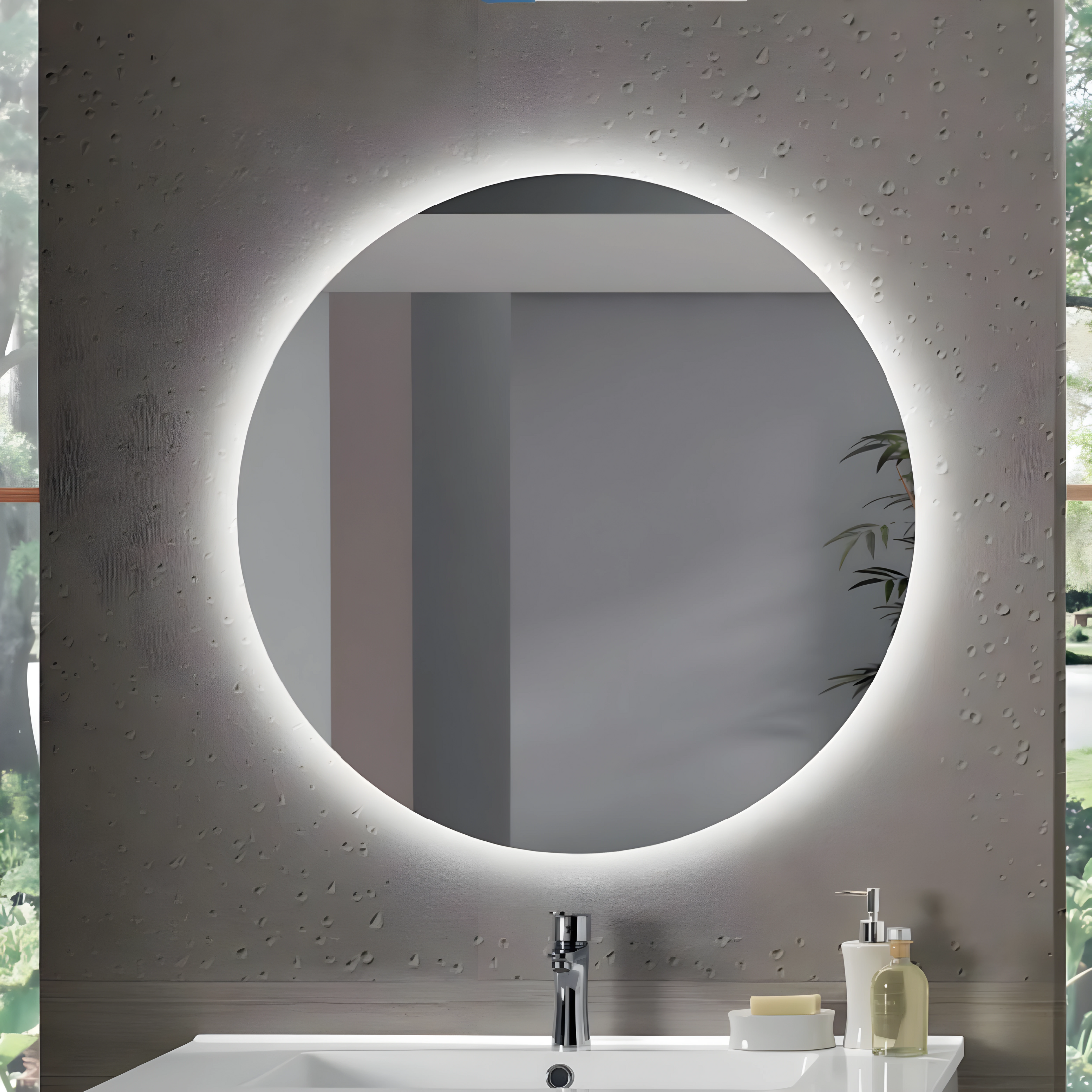 "Elion" suspended bathroom cabinet with 2 columns, 2 sinks, 2 LED mirror tops