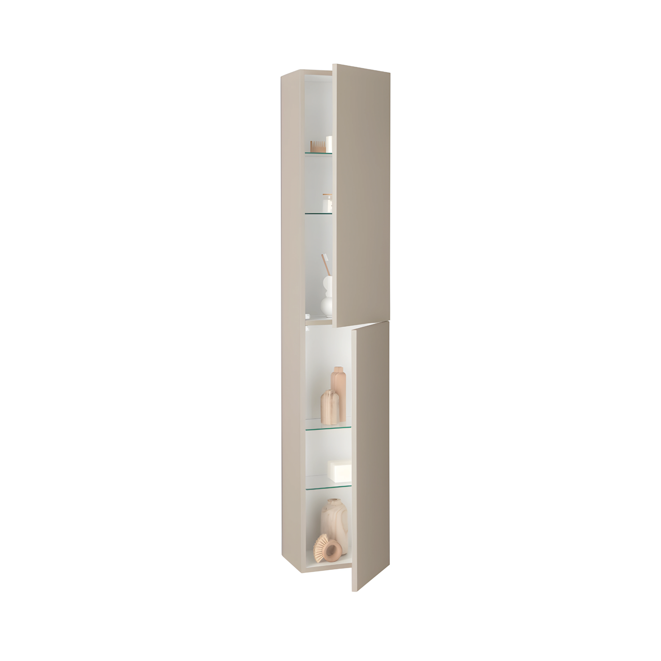 "Elion" suspended bathroom cabinet with 2 columns, 2 sinks, 2 LED mirror tops