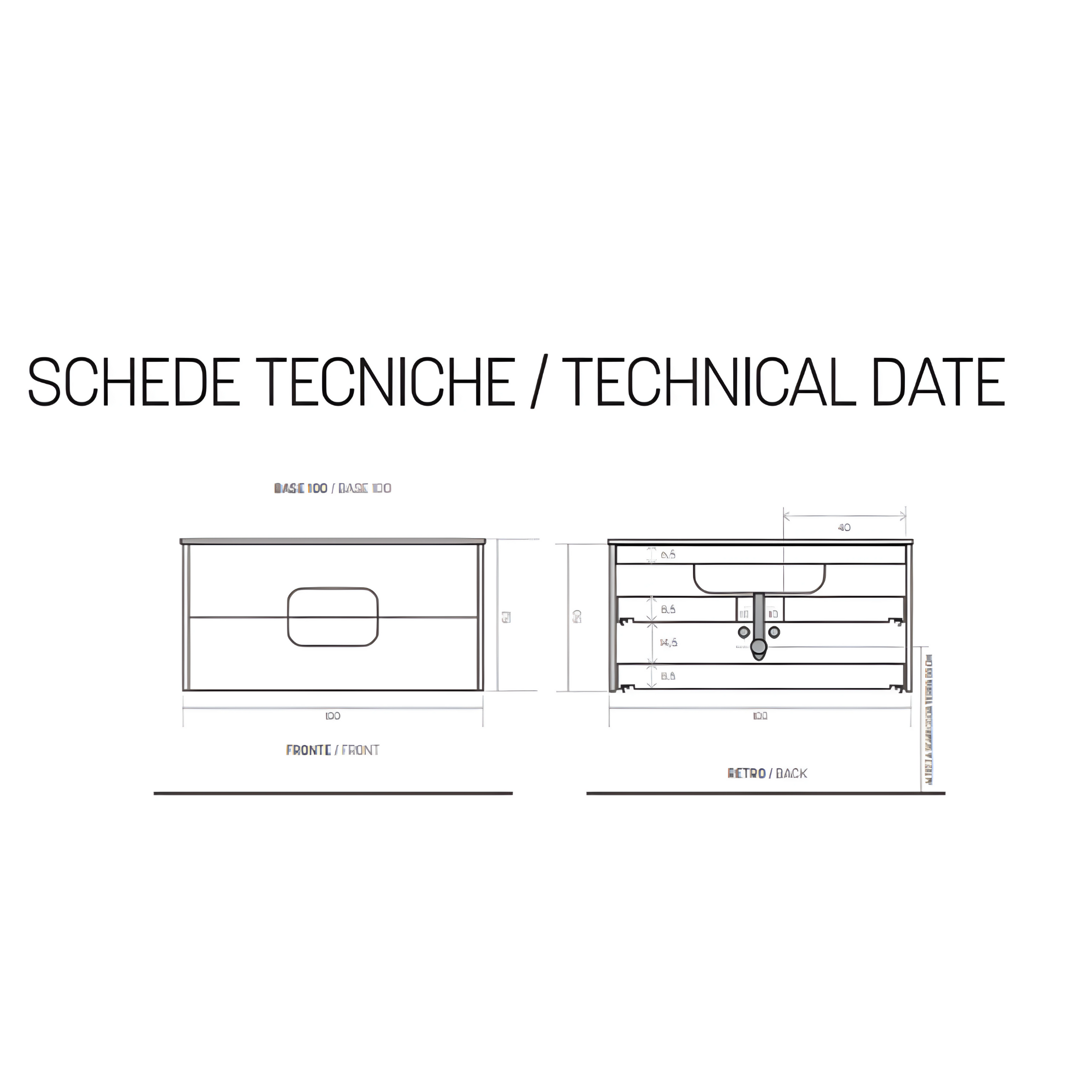 "Balto" wall-hung bathroom cabinet with 2 drawers, sink, LED mirror