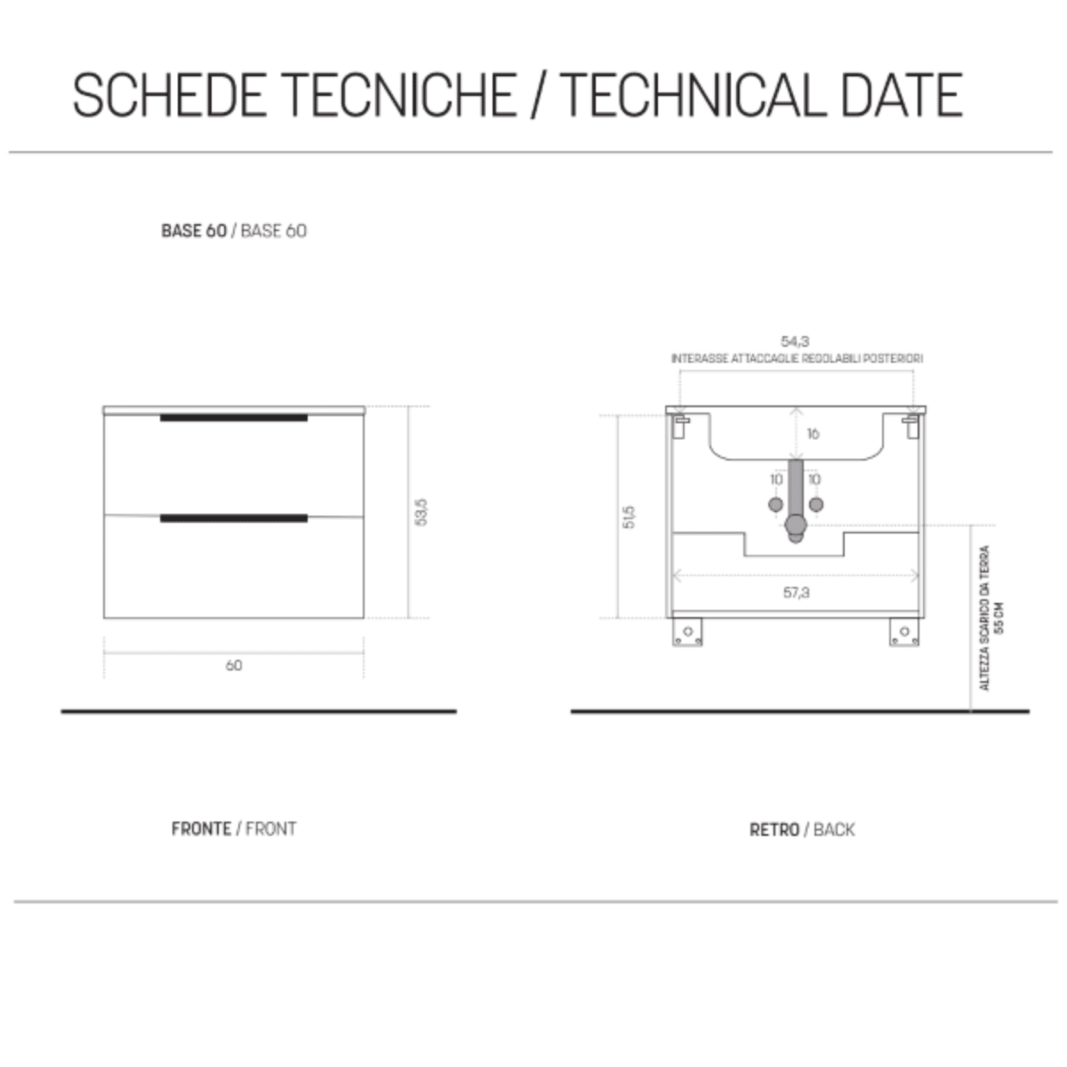 Mobile da bagno sospeso "Atrium" moderno 2 cassetti specchio luce Led - MondoViro