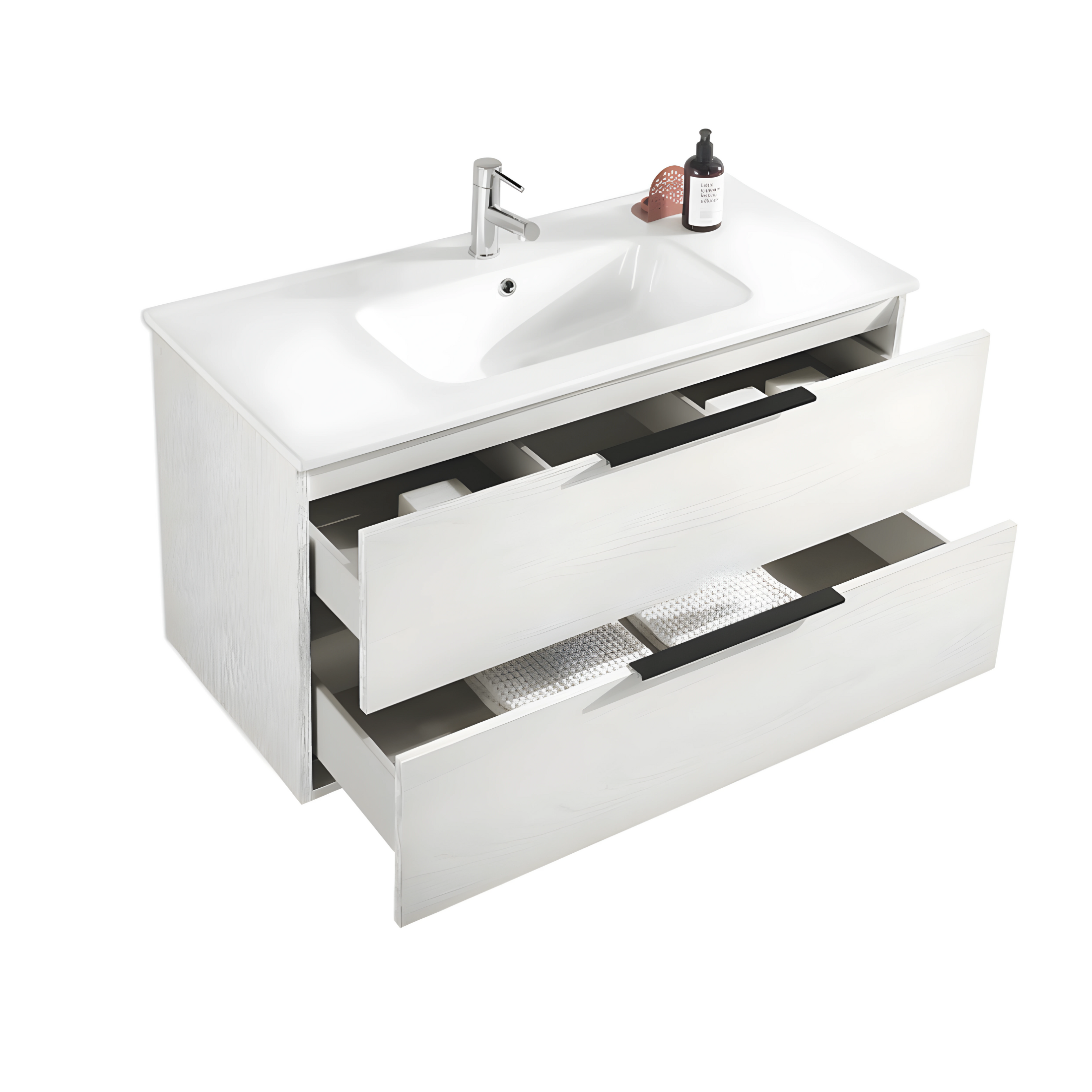 "Atrium" modern wall-hung bathroom cabinet with 2 drawers, mirror, LED light