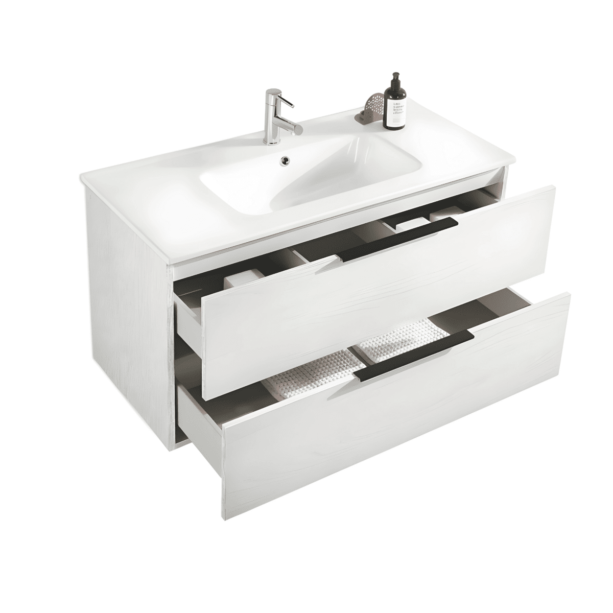 Mobile da bagno sospeso "Atrium" moderno 2 cassetti specchio luce Led - MondoViro