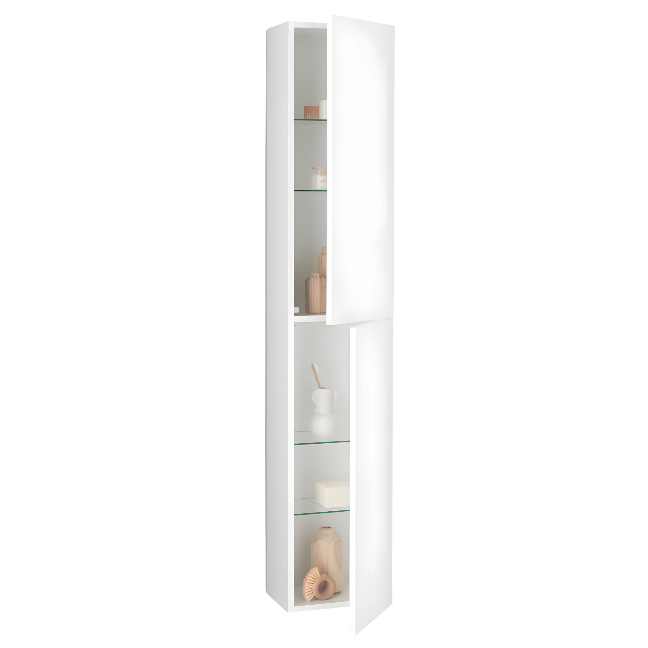 "Octavia" wall-hung bathroom cabinet with 2 drawers, 2 columns, countertop washbasin, LED mirror