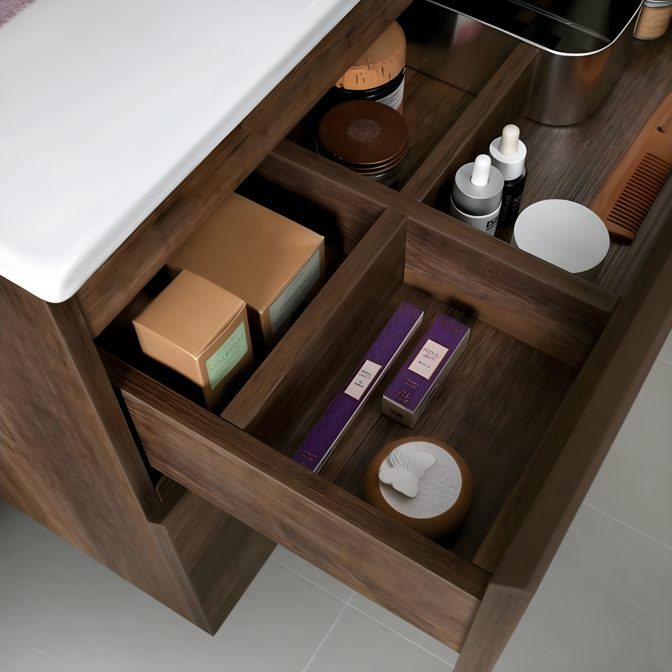 "Cuba" suspended bathroom cabinet with 2 drawers, 80 cm, with mirror column and TEK washbasin