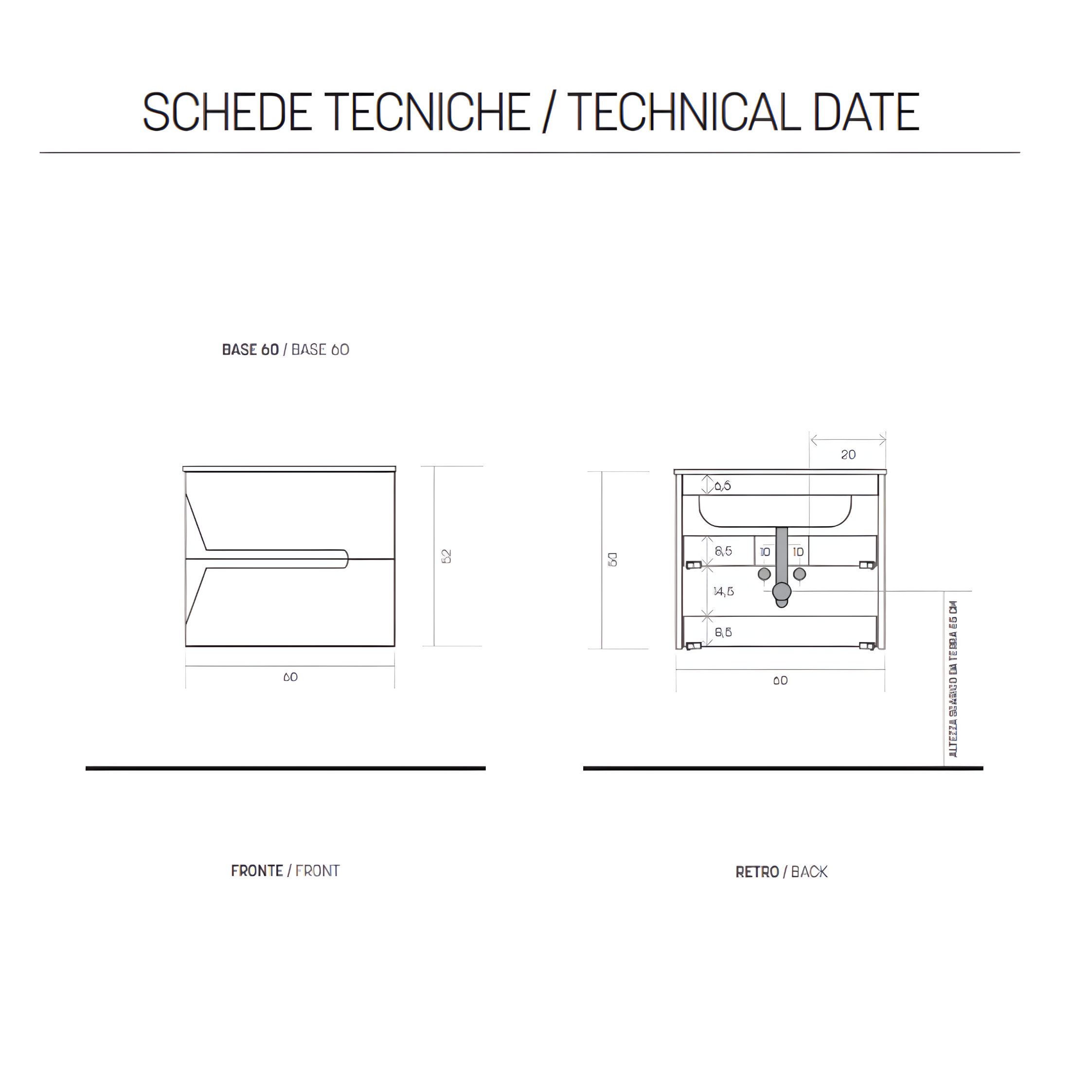 "Tamigi" suspended bathroom cabinet with 2 drawers, sink and LED mirror