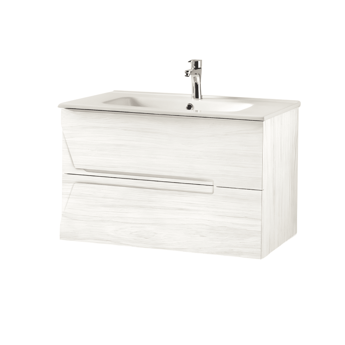 Mobile da bagno sospeso "Kleo" in legno con 2 cassetti lavabo e specchio - MondoViro