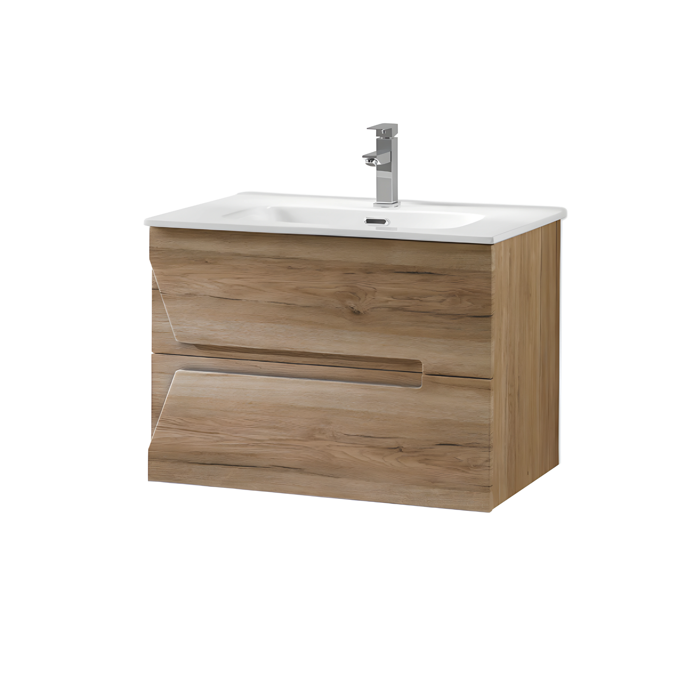 "Opus" wall-hung bathroom cabinet with 2 wooden drawers, sink and LED mirror