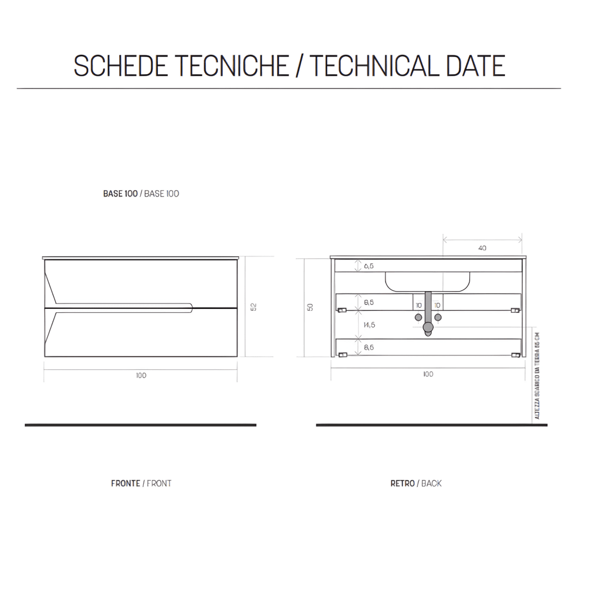 Mobile da bagno sospeso "Rivery" con 2 cassetti 2 ante specchio e lavabo - MondoViro