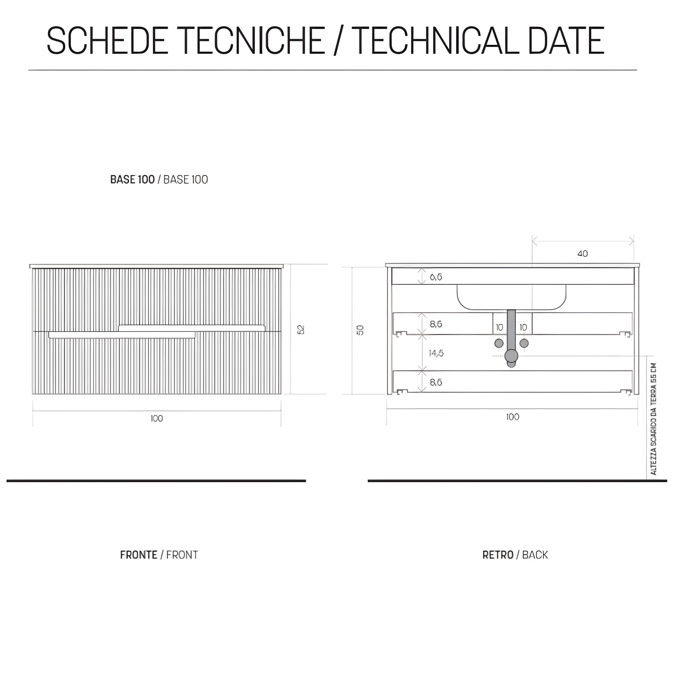 "Lennon" wall-hung bathroom cabinet with 2 drawers, LED mirror and sink