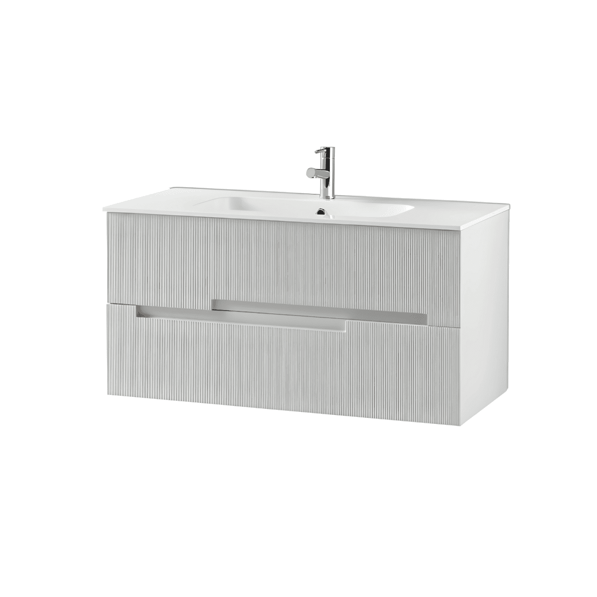 Mobile da bagno in legno "Cosmo100" con 2 cassetti lavabo e colonna sospesa - MondoViro