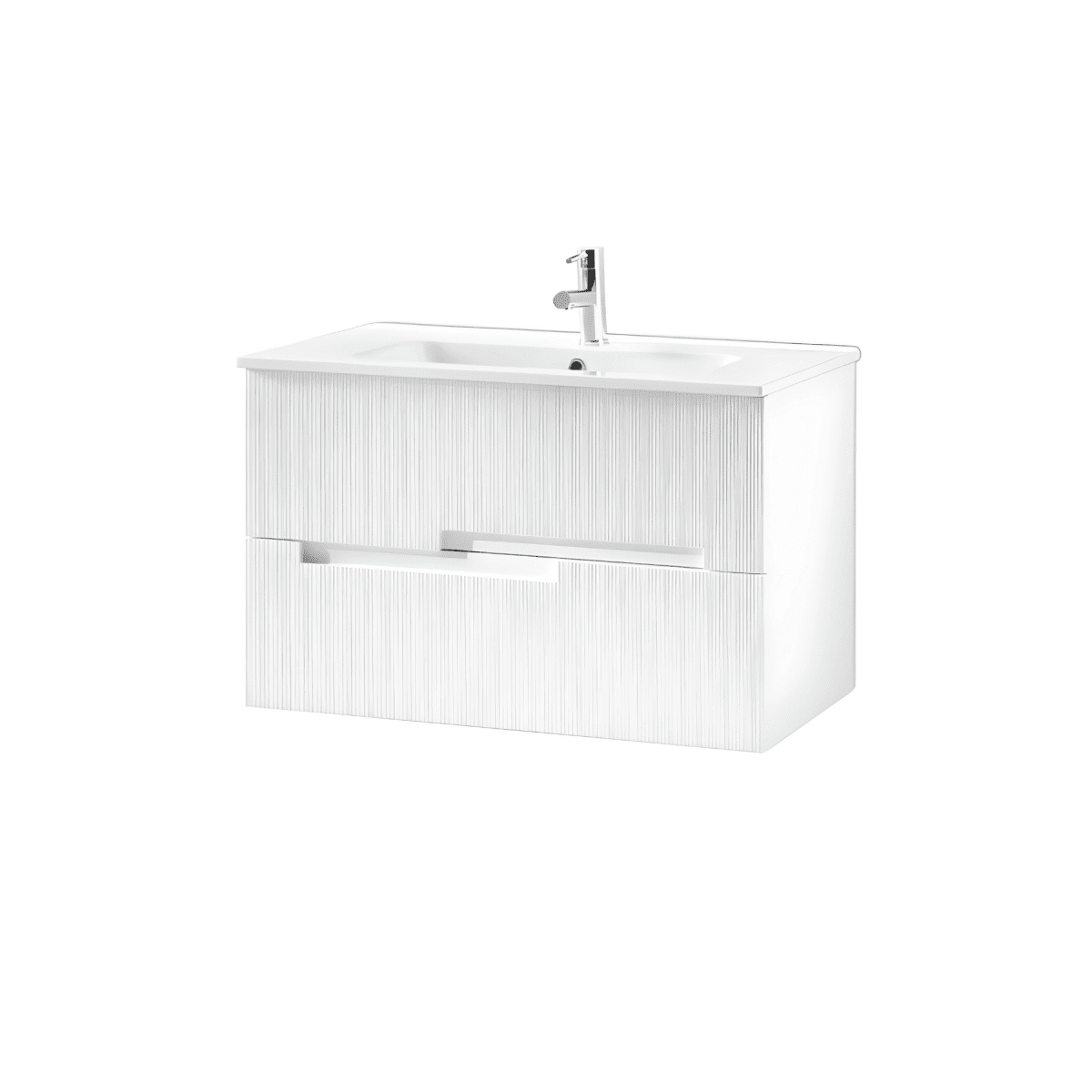 Mobile moderno da bagno in legno 2 cassetti "Cloud80" con lavabo e specchio Led - MondoViro