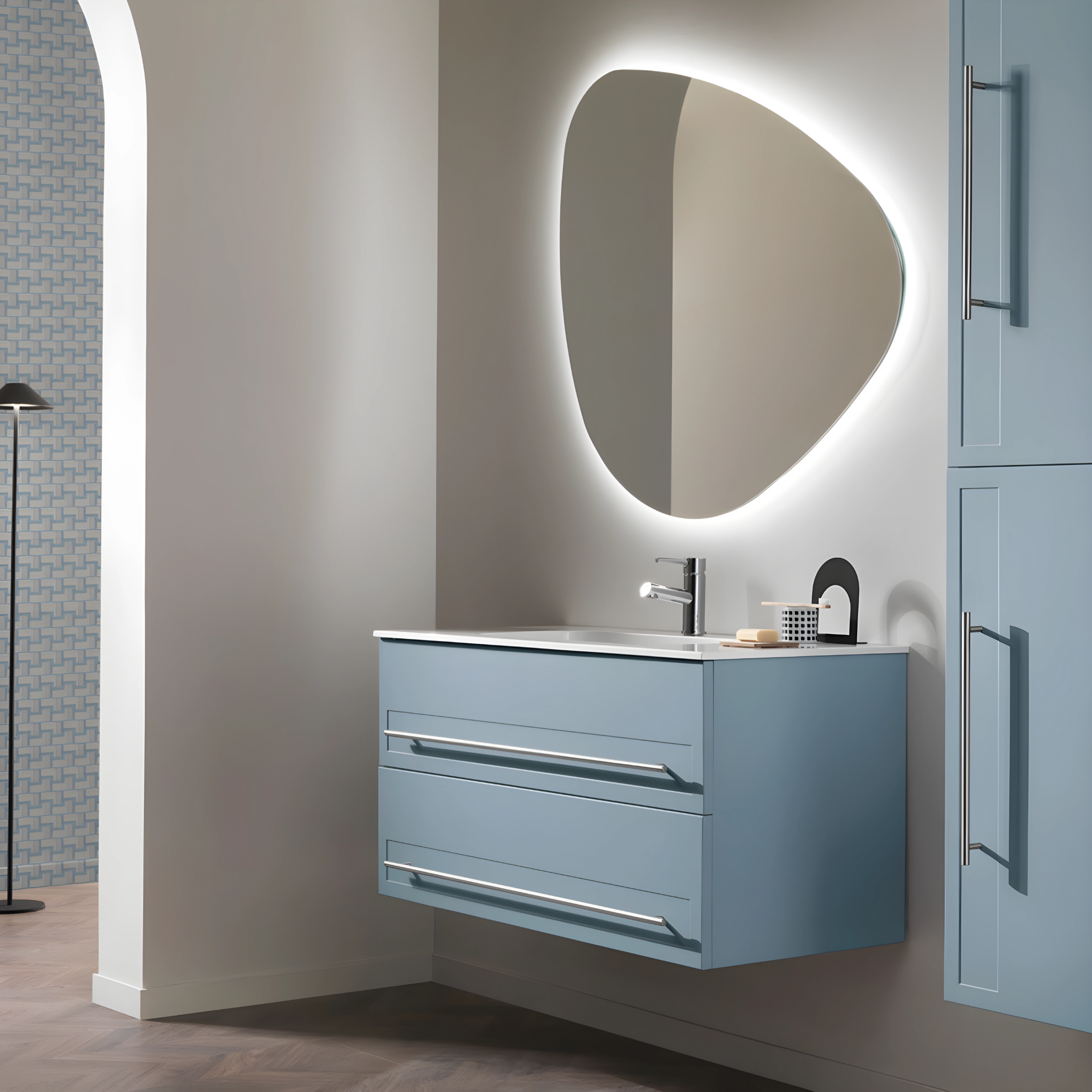 "Denim100" 2-drawer wooden bathroom cabinet with sink and LED mirror