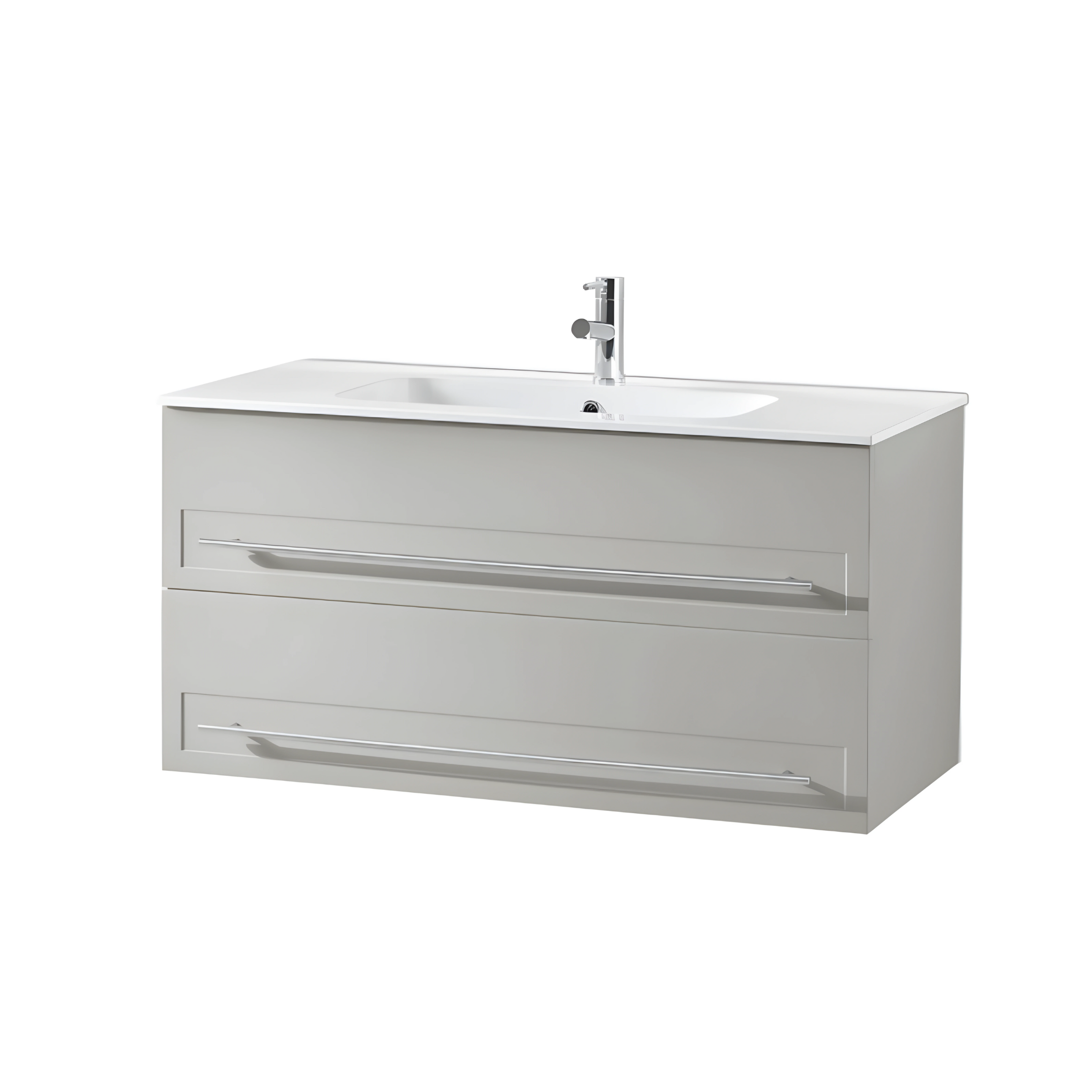 "Nemo" wall-hung bathroom cabinet with 2 drawers, sink, LED mirror and suspended column