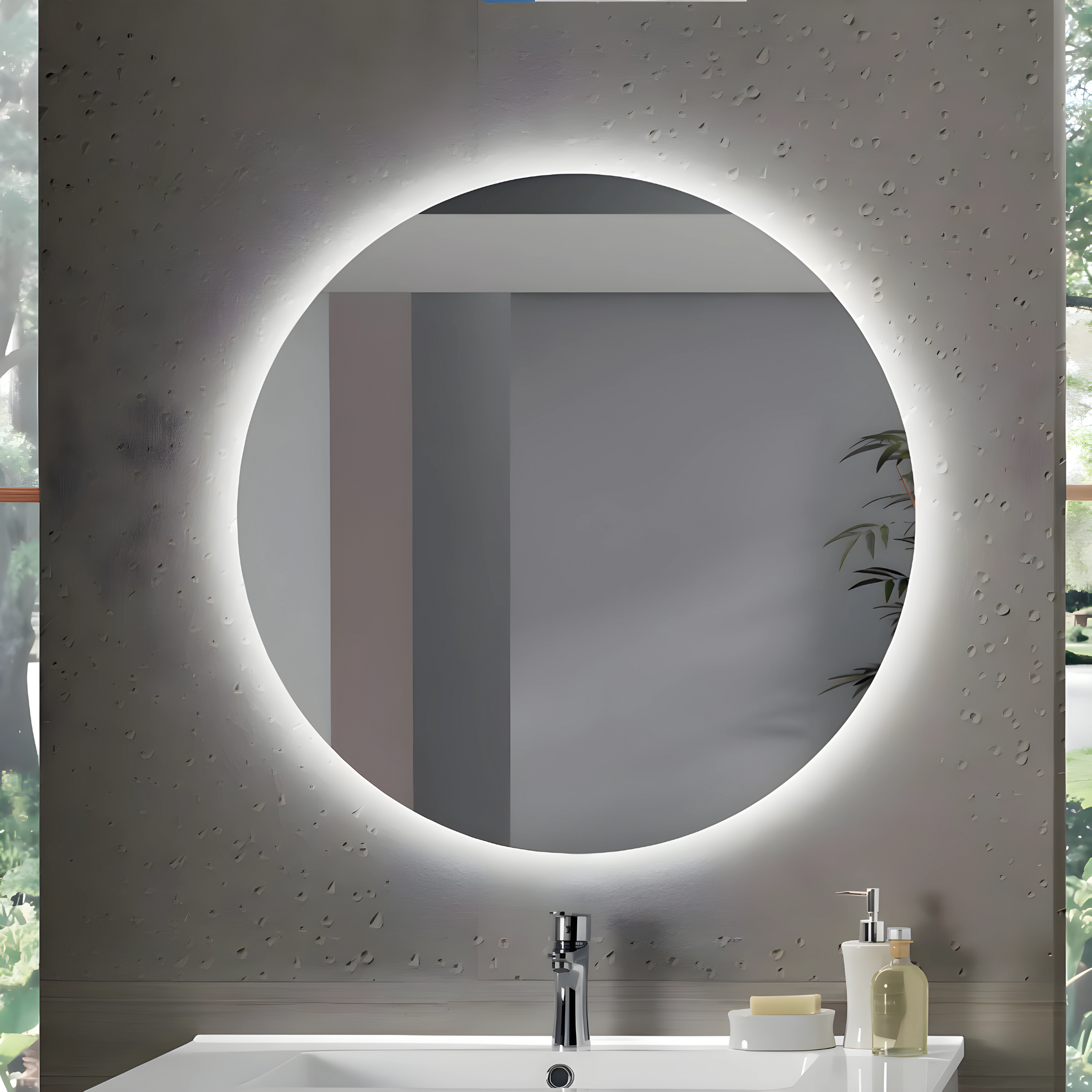 "Nemo" wall-hung bathroom cabinet with 2 drawers, sink, LED mirror and suspended column