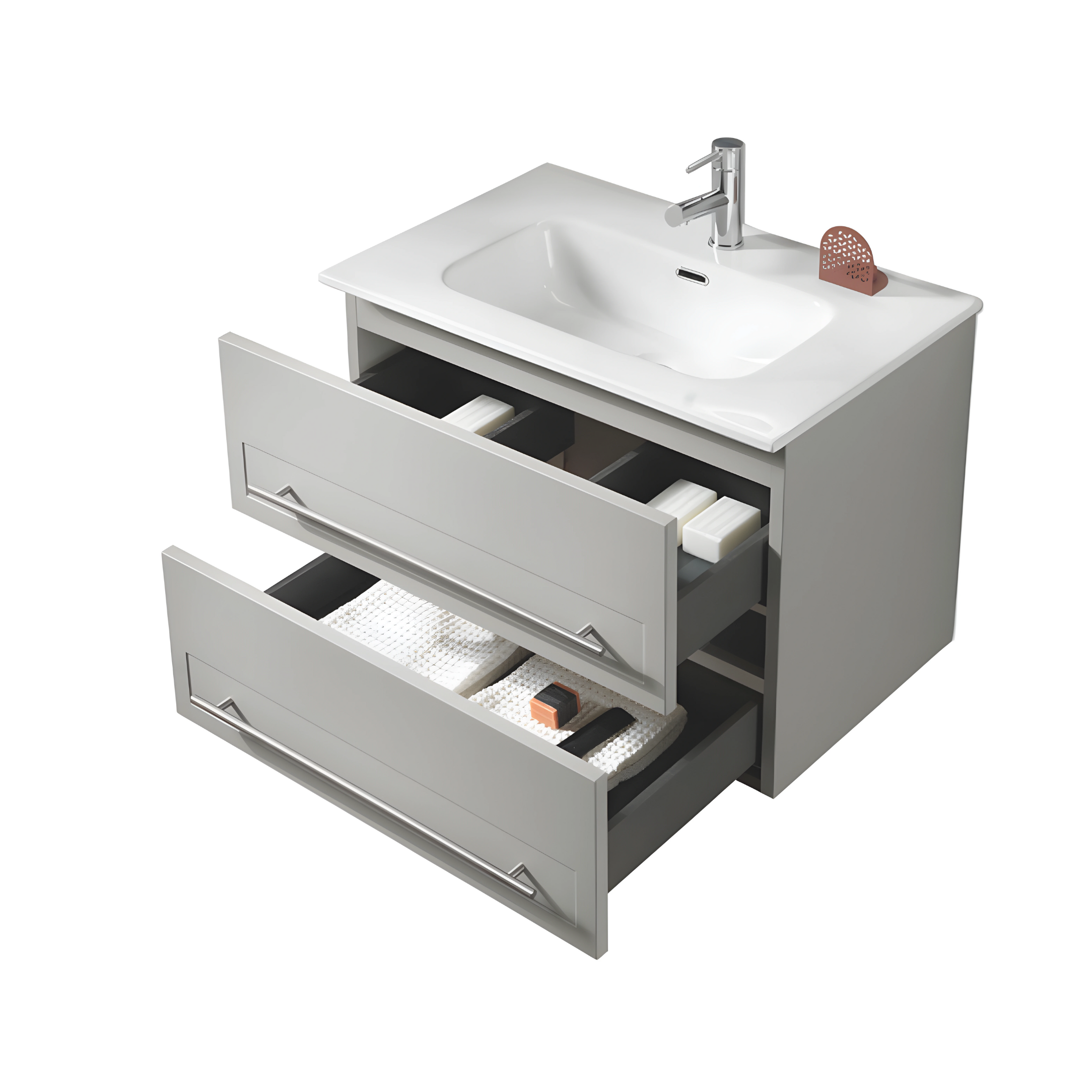 "Benedict" modern wall-hung bathroom cabinet with 2 drawers, sink and LED mirror