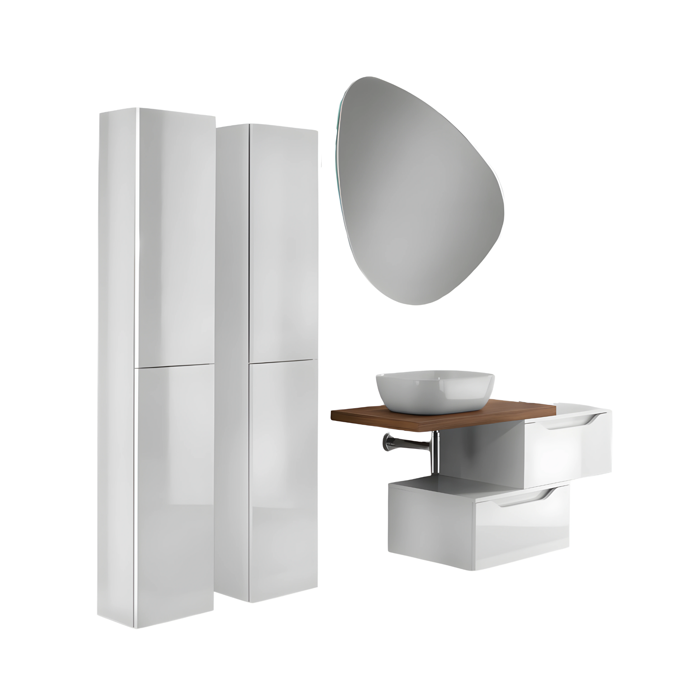 "Octavia" wall-hung bathroom cabinet with 2 drawers, 2 columns, countertop washbasin, LED mirror