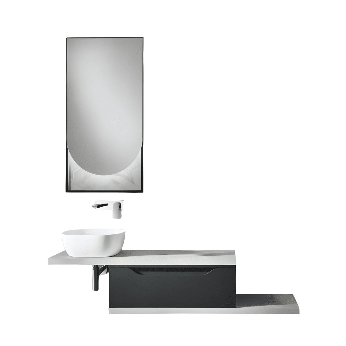 Mobile moderno da bagno sospeso "Flora" 1 cassetto specchio led lavabo da appoggio - MondoViro