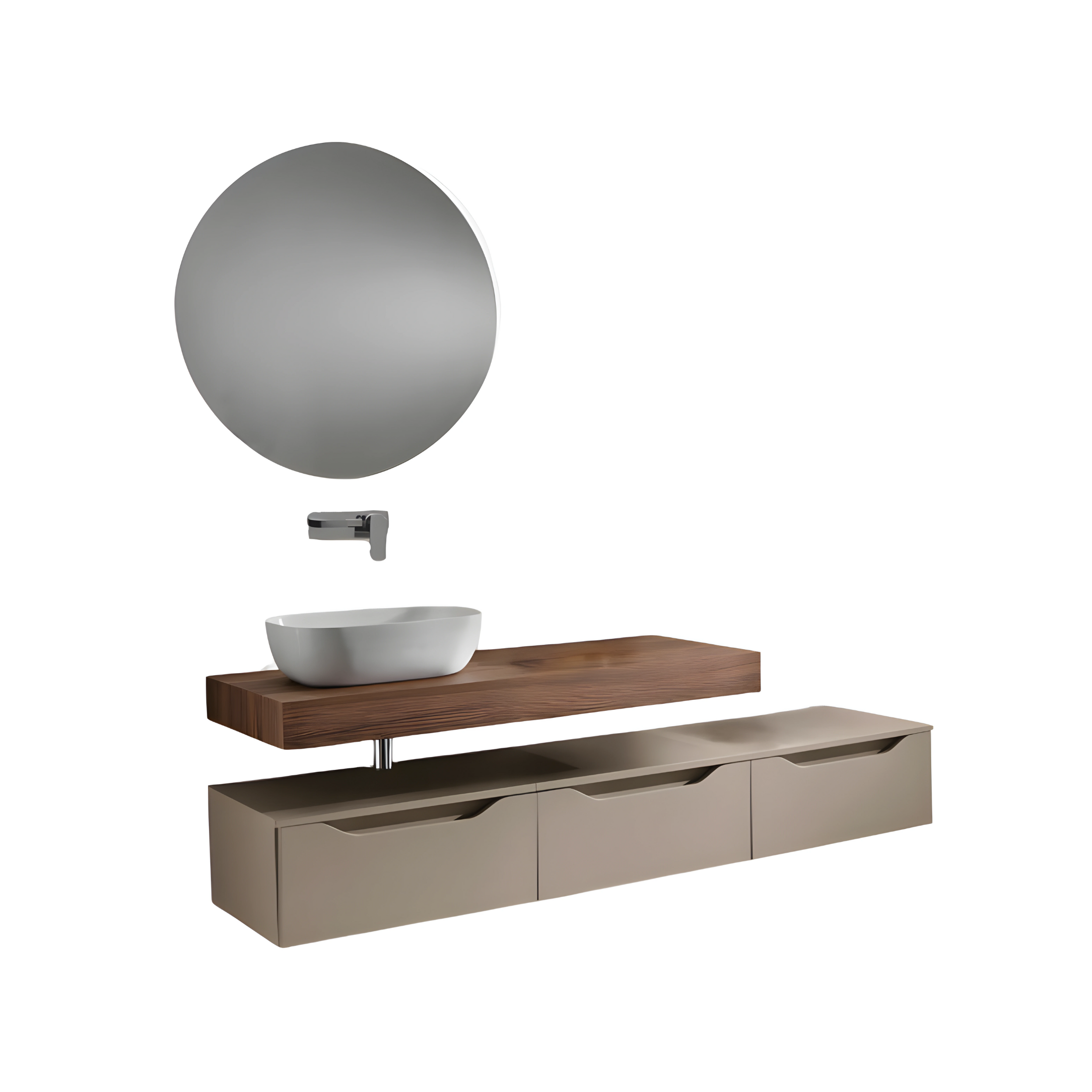 "Elton" modern wall-hung bathroom cabinet with 3 drawers, countertop sink, LED mirror