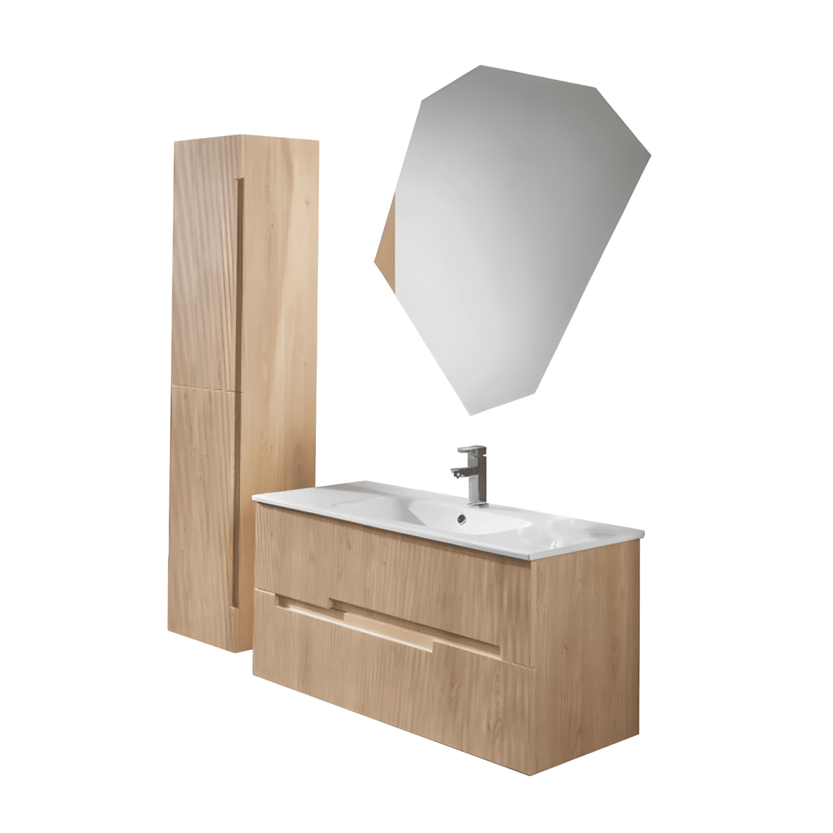 Mobile da bagno in legno "Eliot" con 2 cassetti lavabo e colonna sospesa - MondoViro