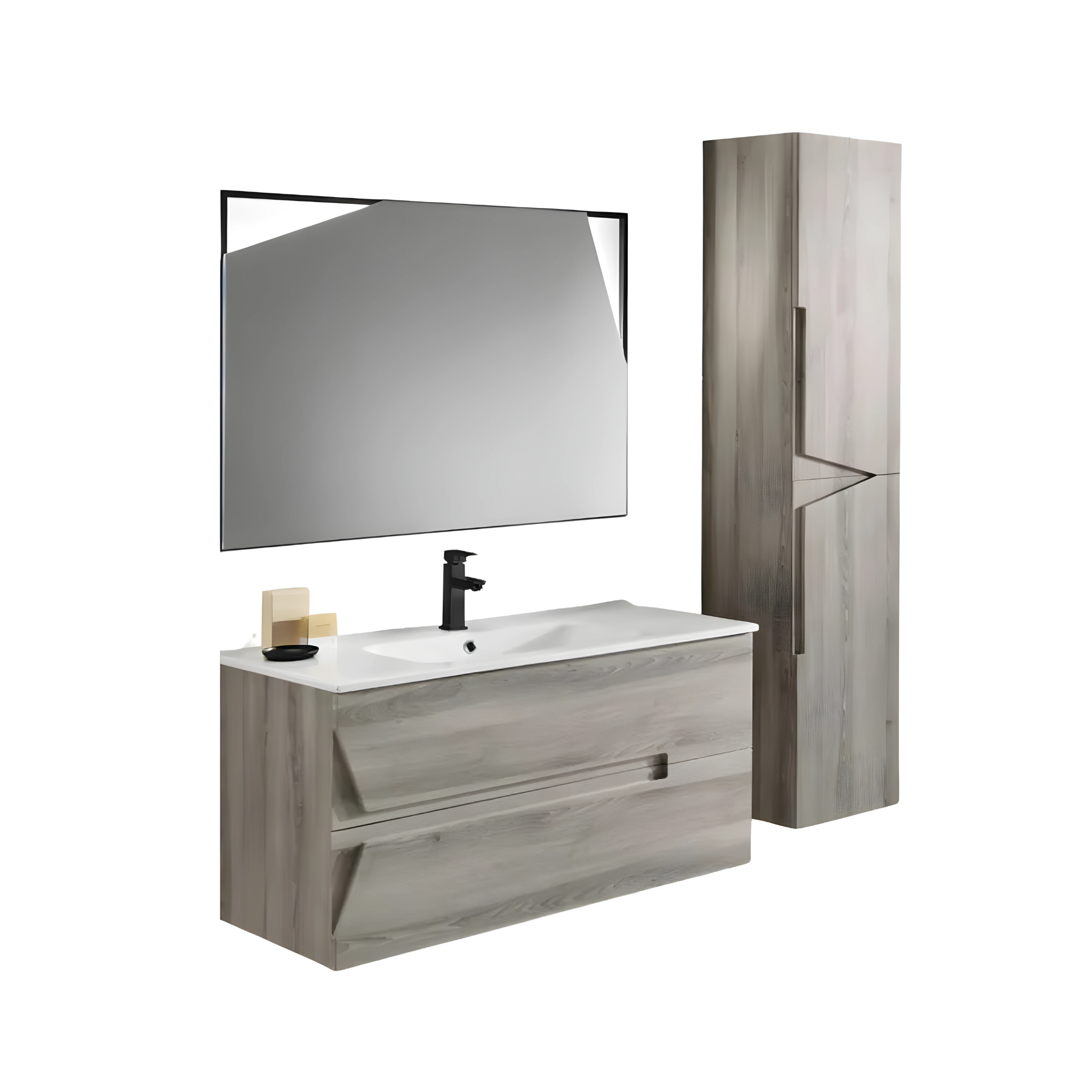 "Rivery" wall-hung bathroom cabinet with 2 drawers, 2 doors, mirror and sink