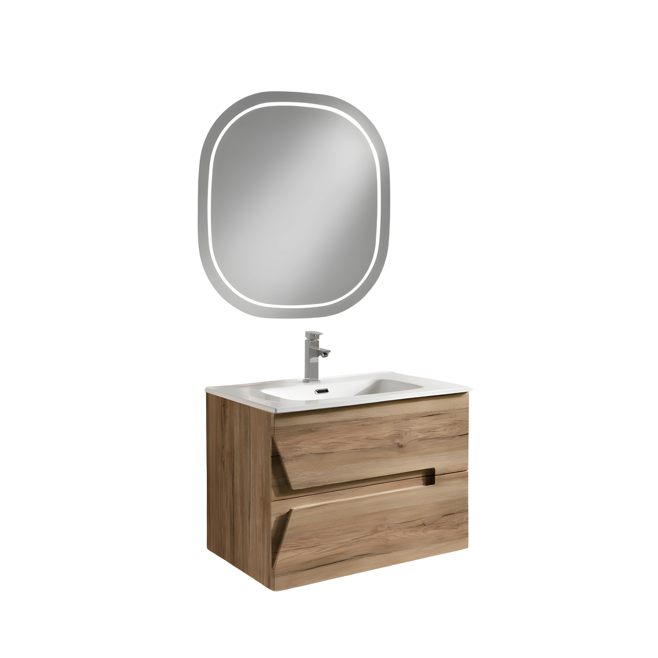 Mobile da bagno sospeso "Opus" 2 cassetti in legno lavabo e specchio Led