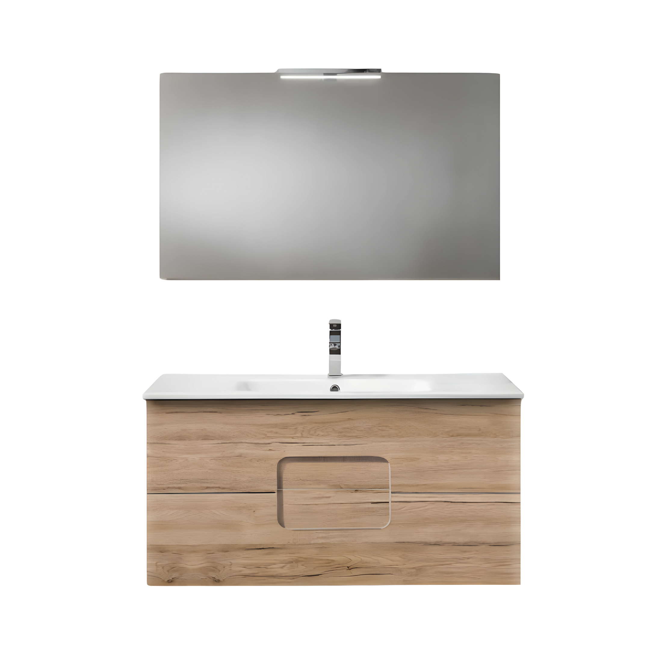 "Balto" wall-hung bathroom cabinet with 2 drawers, sink, LED mirror